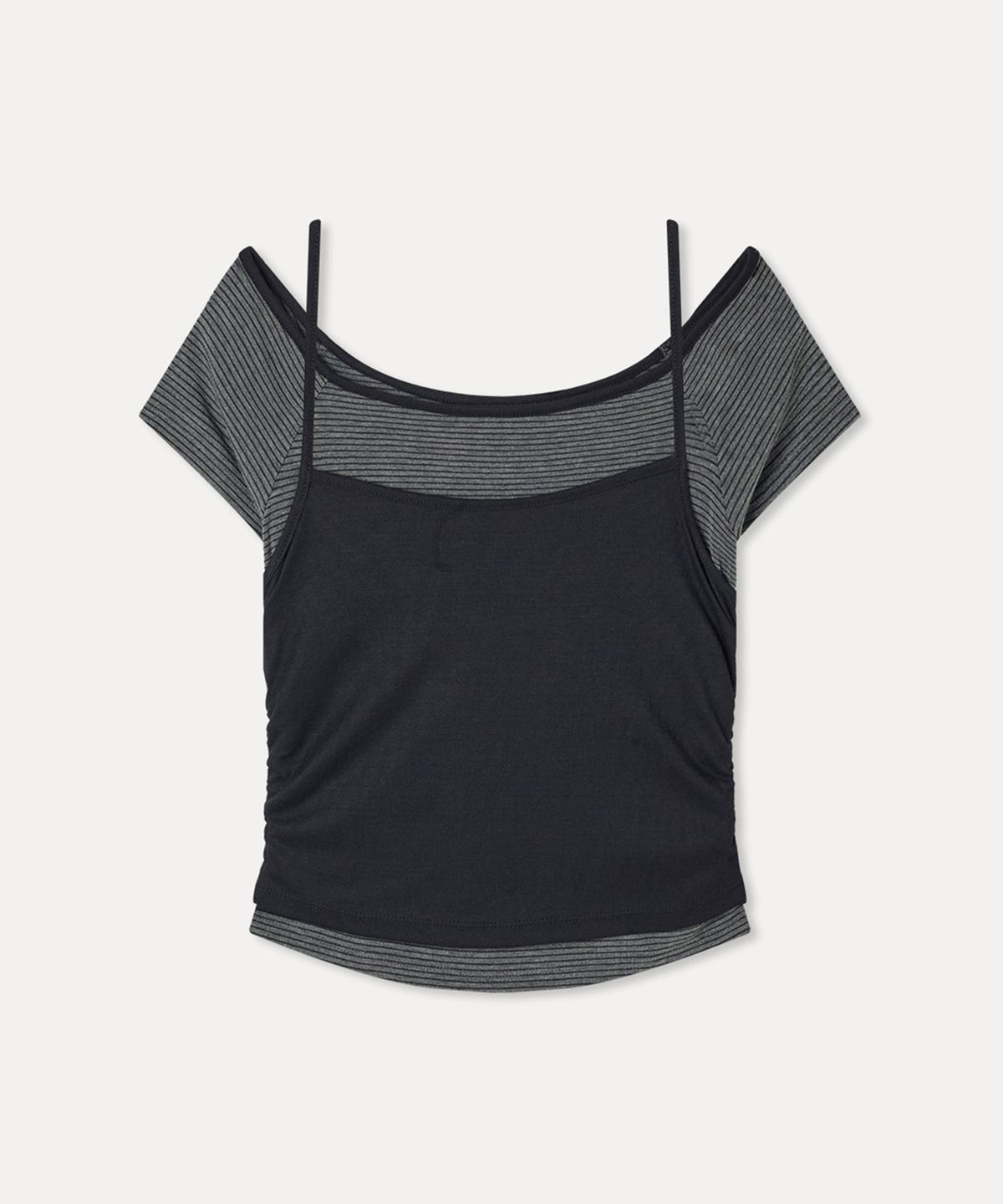 미쏘(MIXXO) 배색 레이어드 반팔 티셔츠_MIWHWG703A