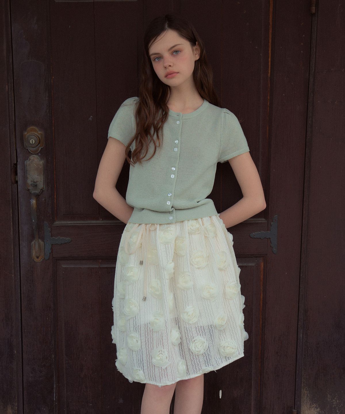 아우어노스텔지아(OURNOSTALGIA) Rosy Layered Wrap Skirt_Ivory(OB6SK10)