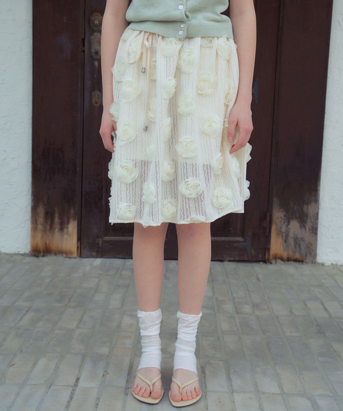 아우어노스텔지아(OURNOSTALGIA) Rosy Layered Wrap Skirt_Ivory(OB6SK10)