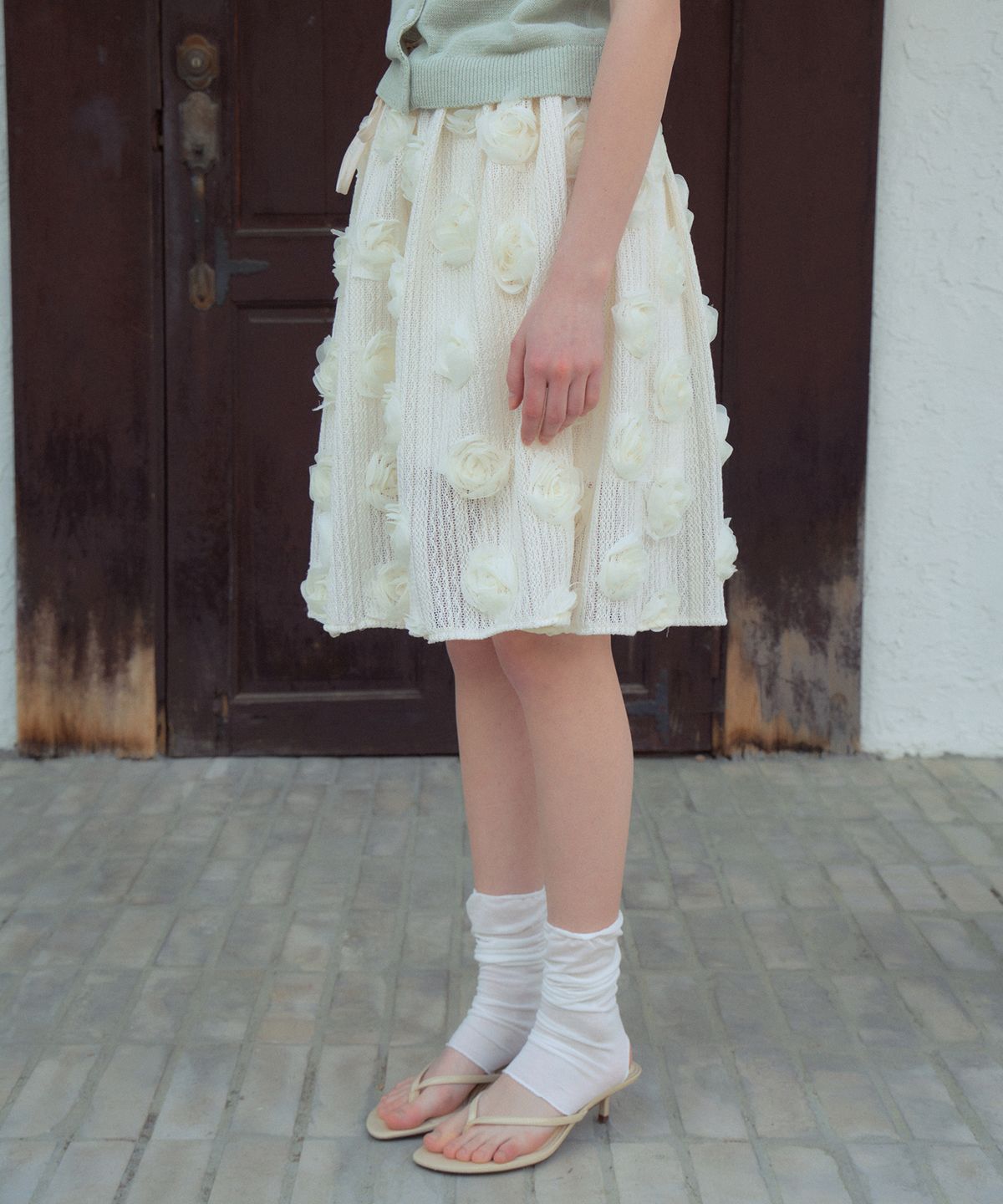 아우어노스텔지아(OURNOSTALGIA) Rosy Layered Wrap Skirt_Ivory(OB6SK10)