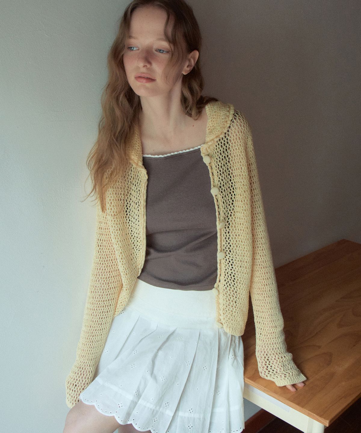 아우어노스텔지아(OURNOSTALGIA) Eyelet Pleated Skirt_White(OB6SK09)