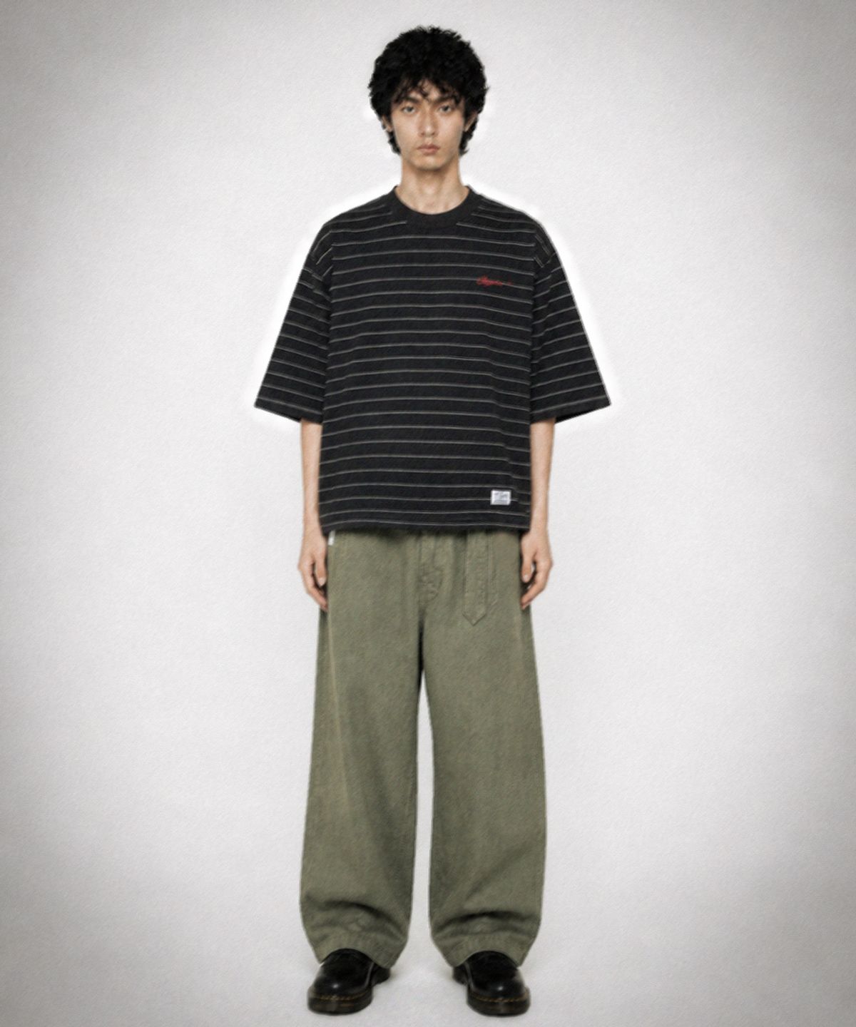 스티그마(STIGMA) WASHED BELT CURVED PANTS KHAKI
