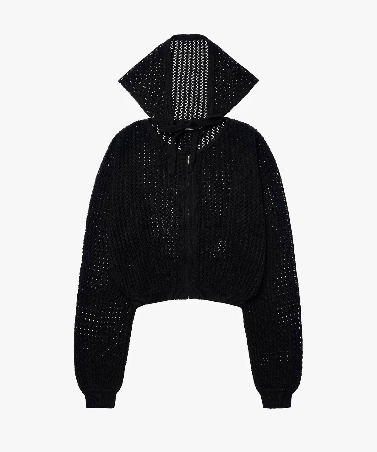 컷즈(CUTZ) 크로셰 크롭 집업 가디건 스카프 SET(BLACK)