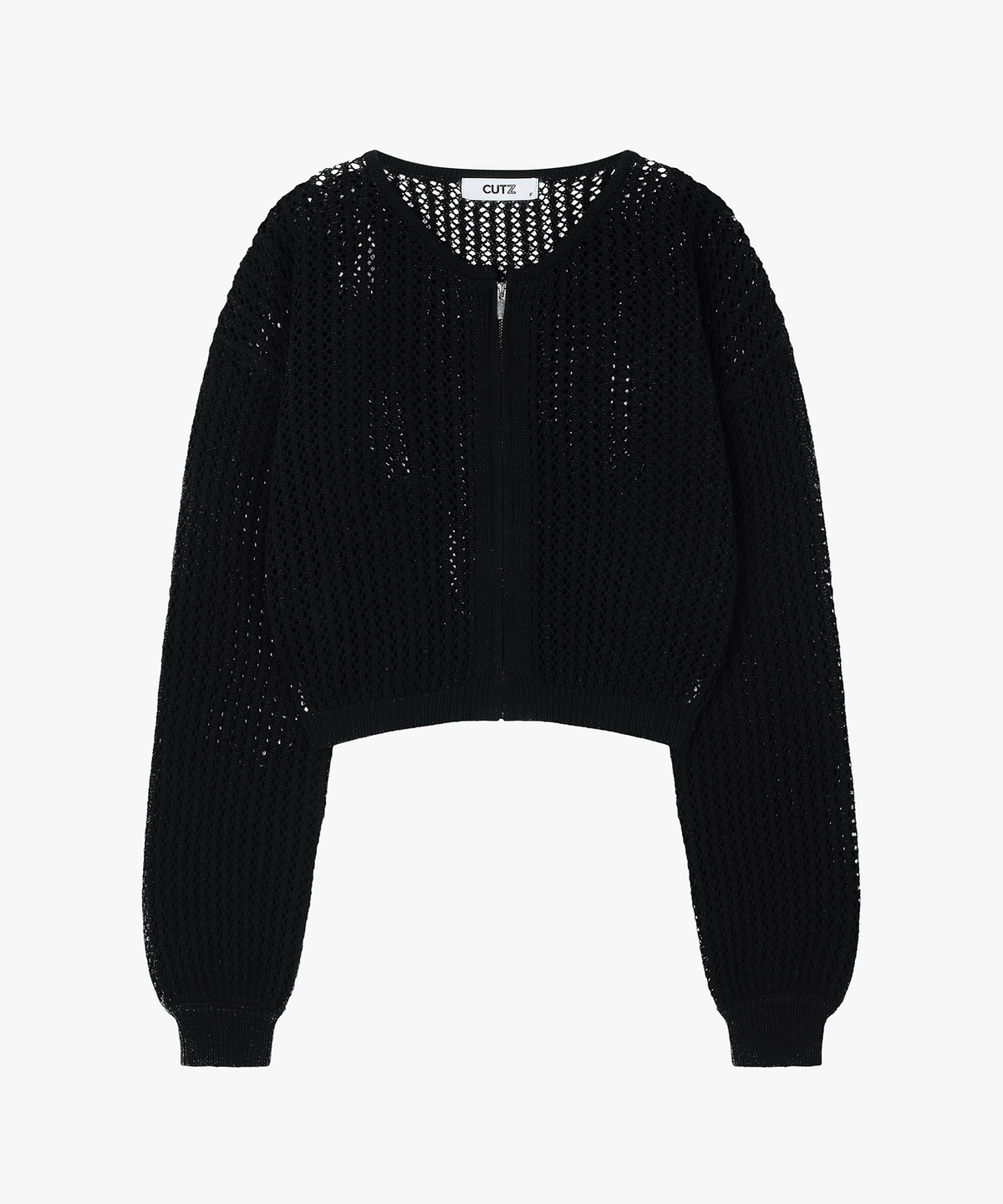 컷즈(CUTZ) 크로셰 크롭 집업 가디건 스카프 SET(BLACK)