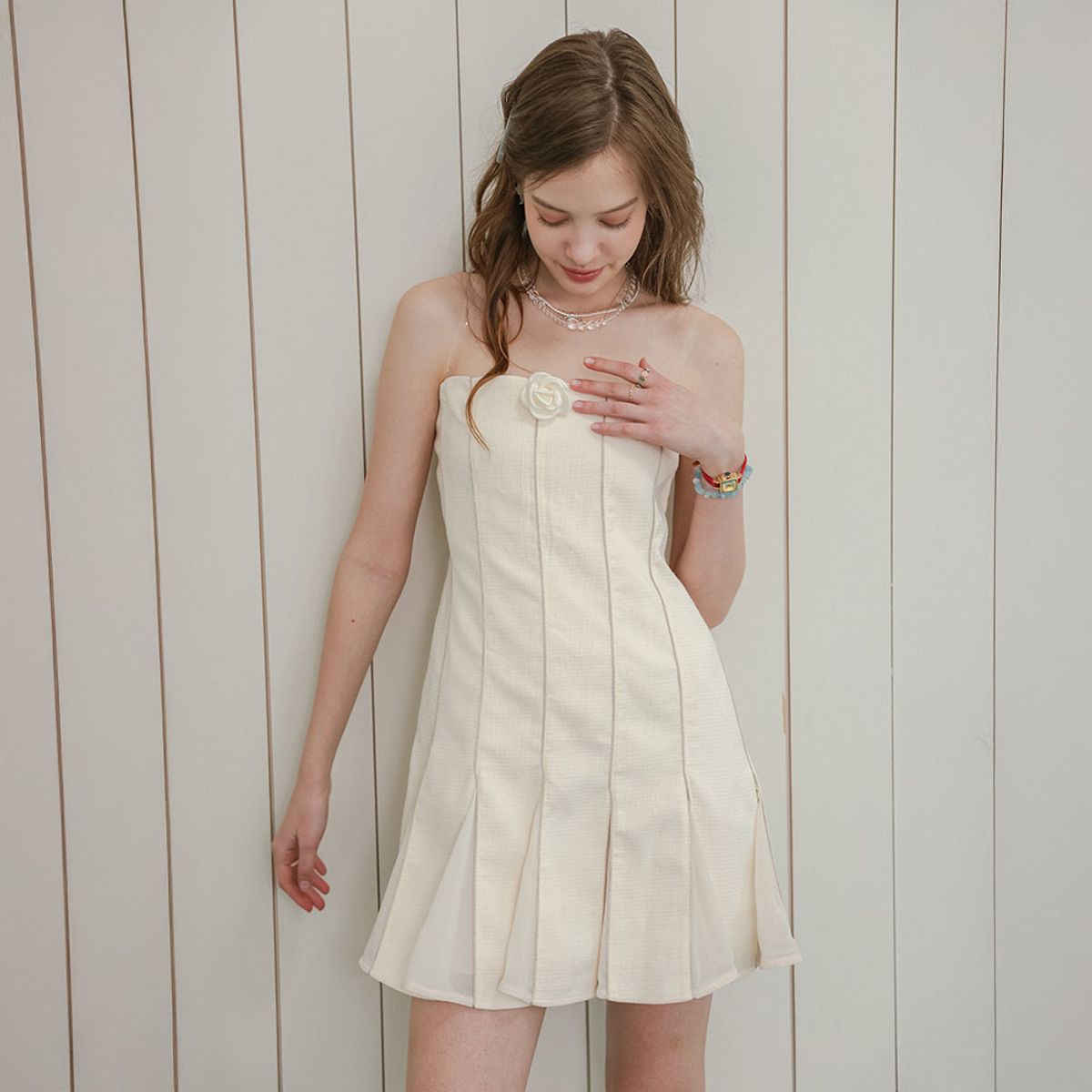 던드롭(DUNDROP) DD_Tube pleats mini dress_IVORY