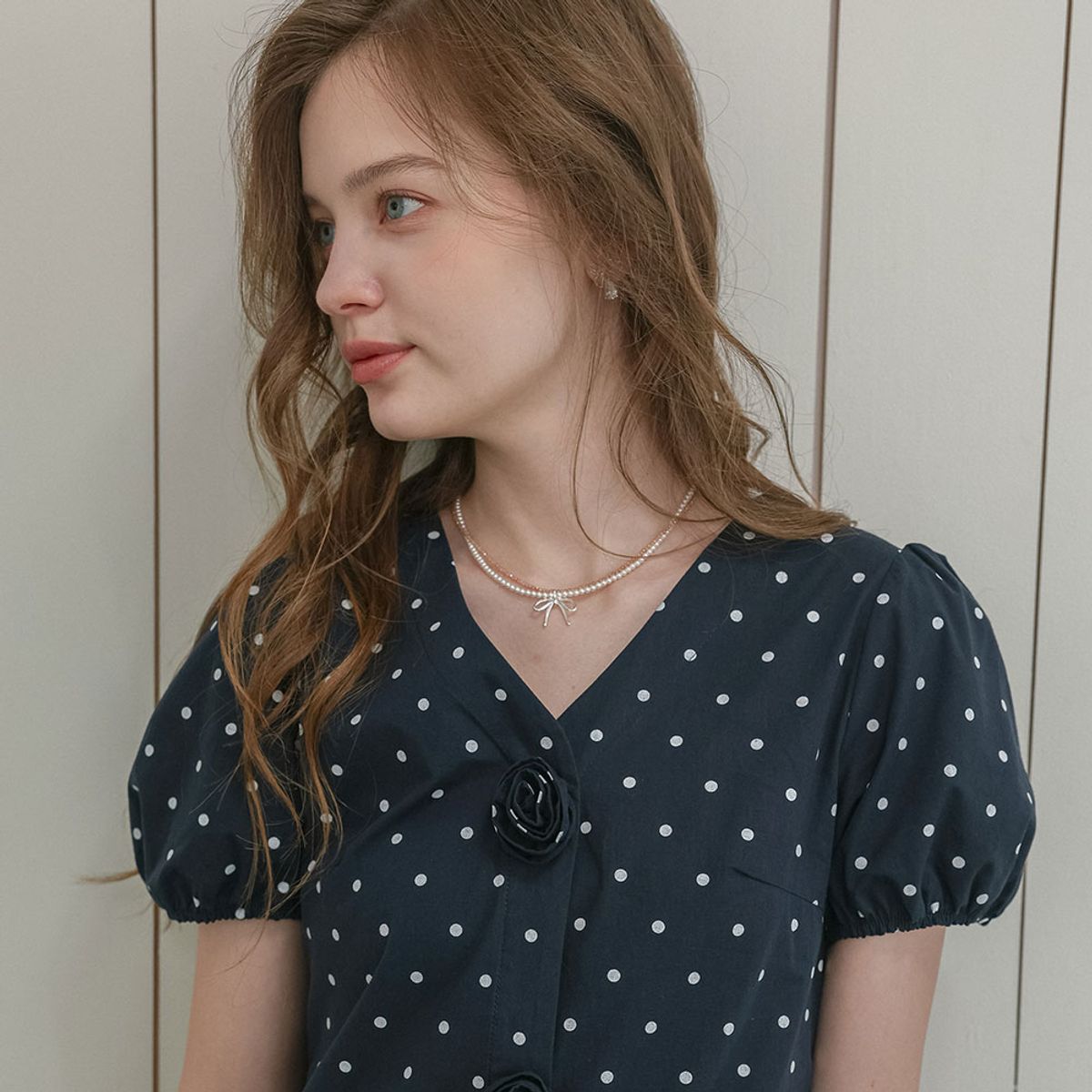 던드롭(DUNDROP) DD_Double pearl bow necklace_SILVER