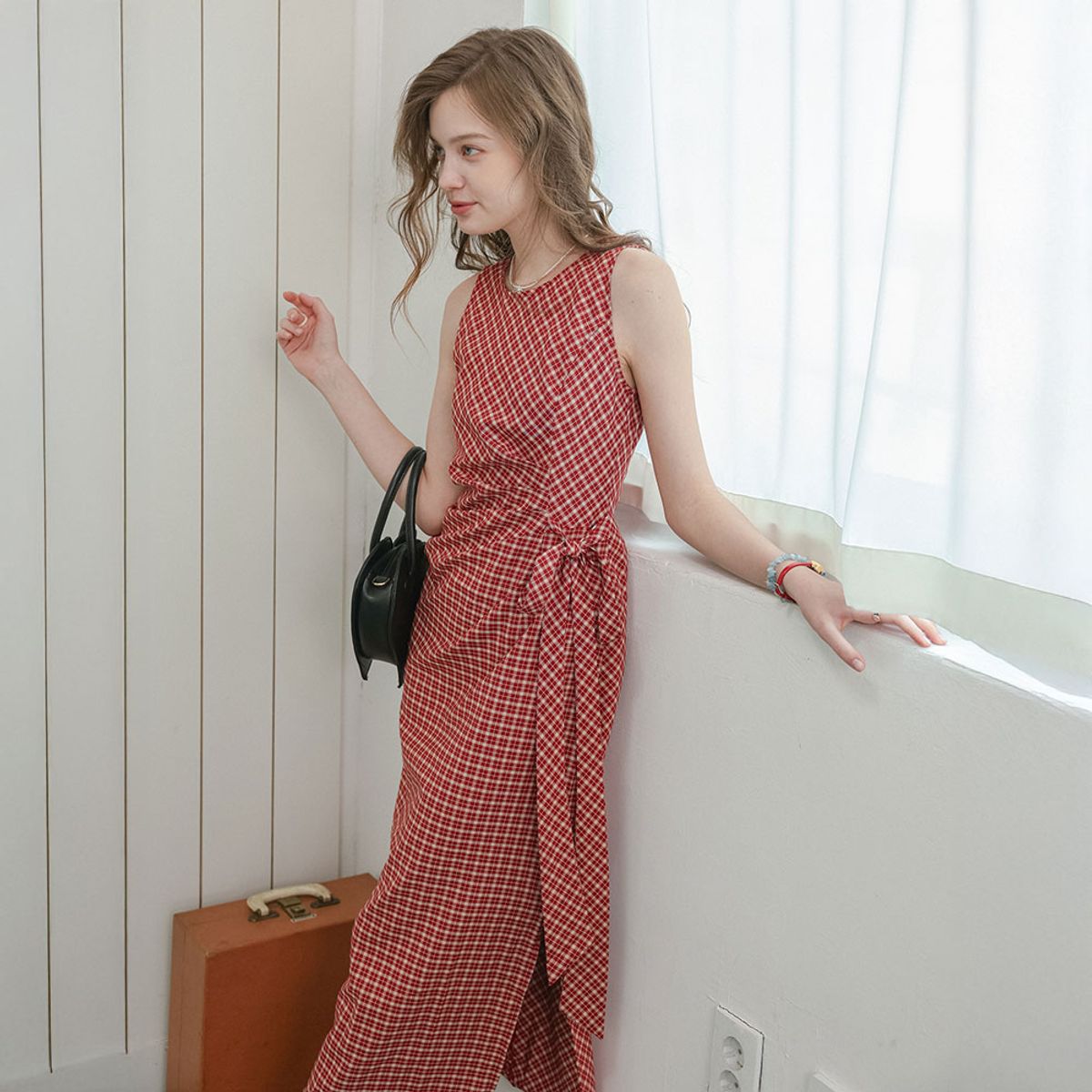 던드롭(DUNDROP) DD_Check wrap sleeveless dress_2color