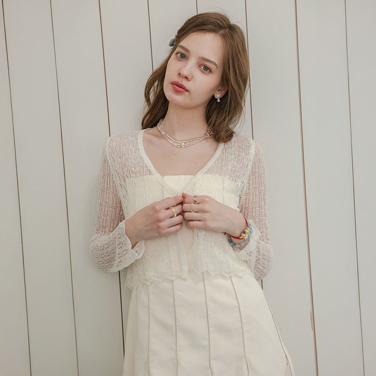 던드롭(DUNDROP) DD_Soft pastel lace cardigan_3color