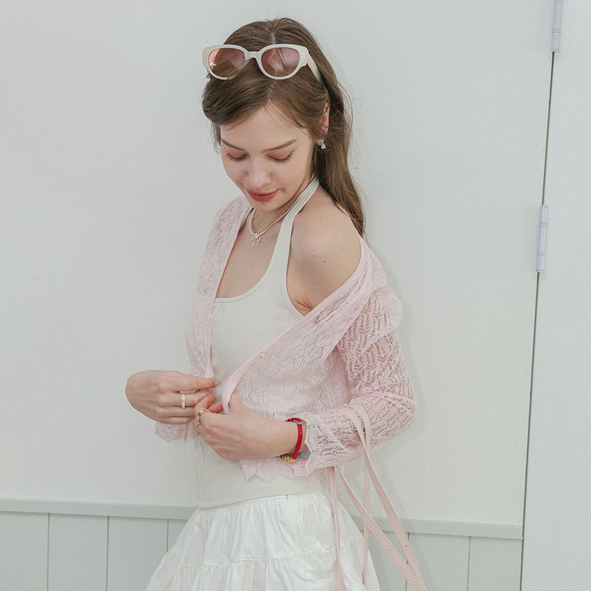 던드롭(DUNDROP) DD_Soft pastel lace cardigan_3color
