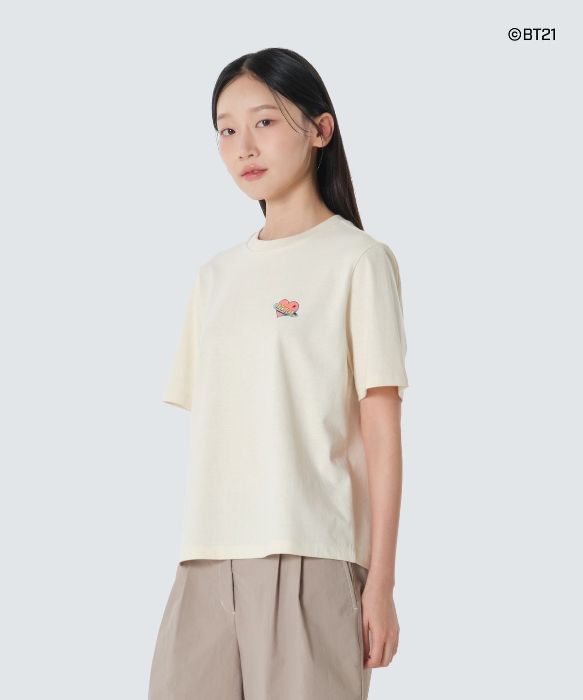 스노우피크 어패럴(SNOWPEAK APPAREL) [스노우피크 I BT21] 여성 세미크롭 반팔 티셔츠 (S26MWFTS91) Pastel Yellow