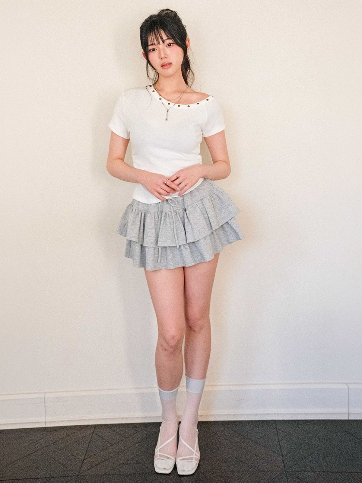 쿨키튼(KOOLKITTEN) 소프트 드레이프 사이드 루슈 티셔츠 3colors