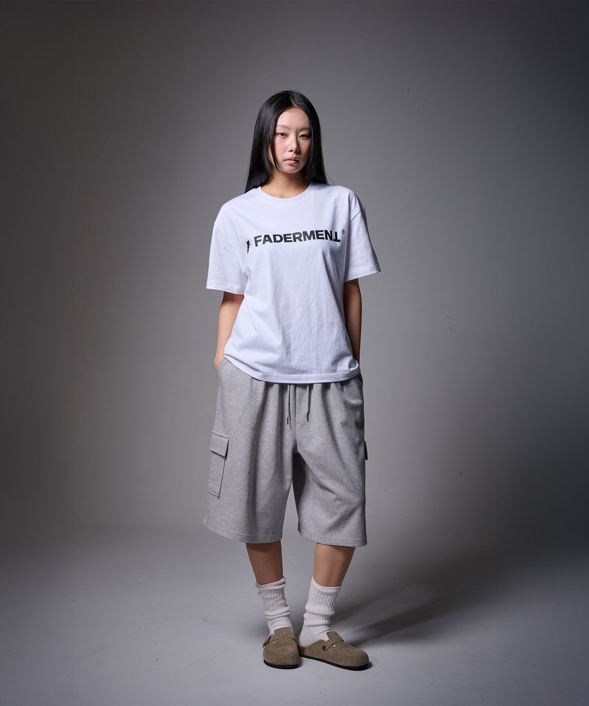 페이더먼트(FADERMENT) 카고 벨티드 아일렛 버뮤다 스웨트 팬츠(Grey)