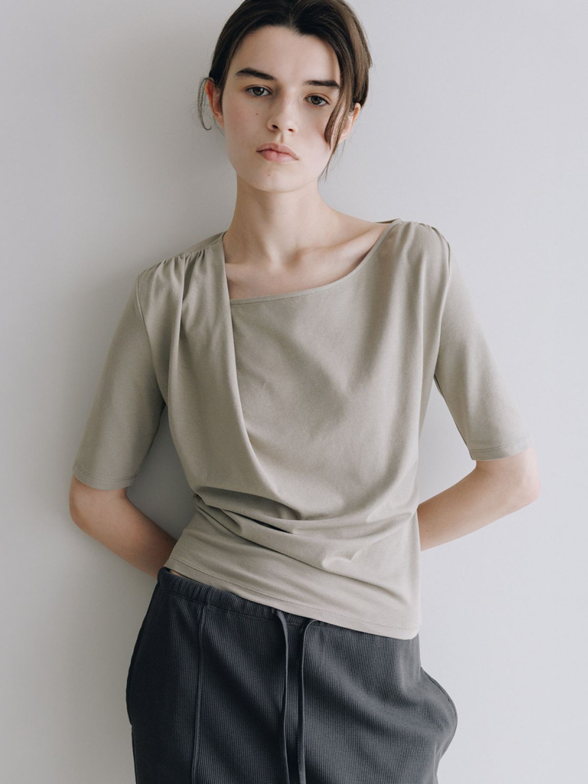 루에브르(LOEUVRE) Draped String Half-Sleeve T-shirt SW6ME797_2color