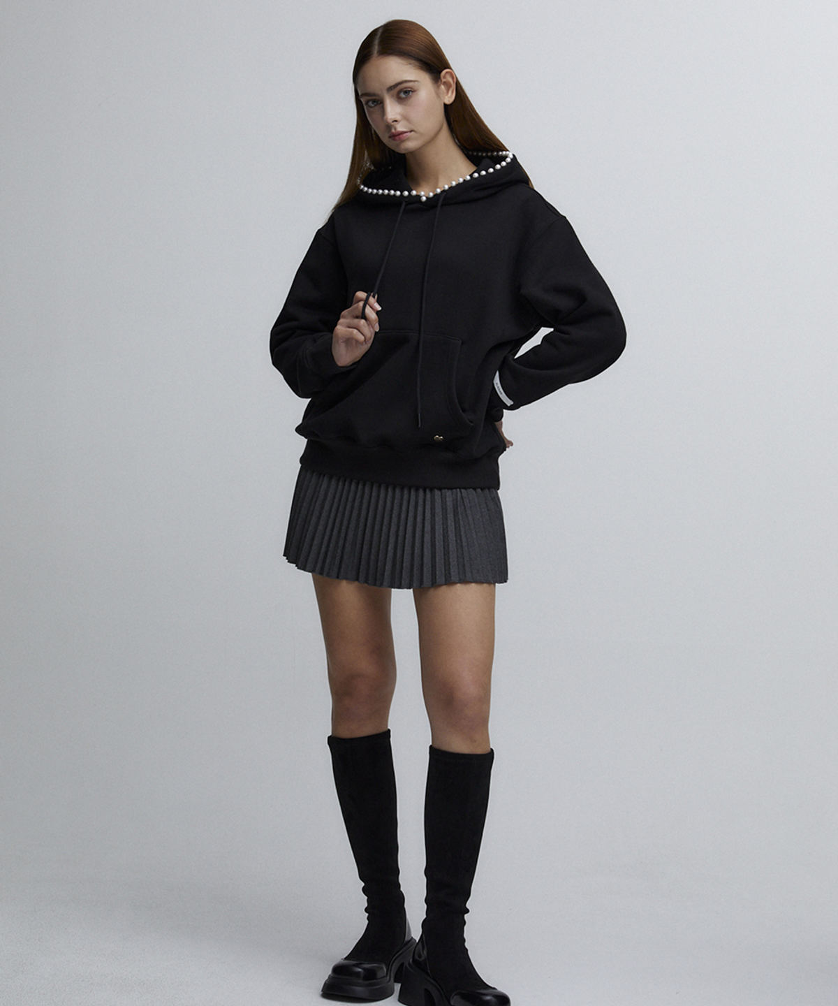 알리에나(ALIENAR) Pearl handcraft hood (BLACK)