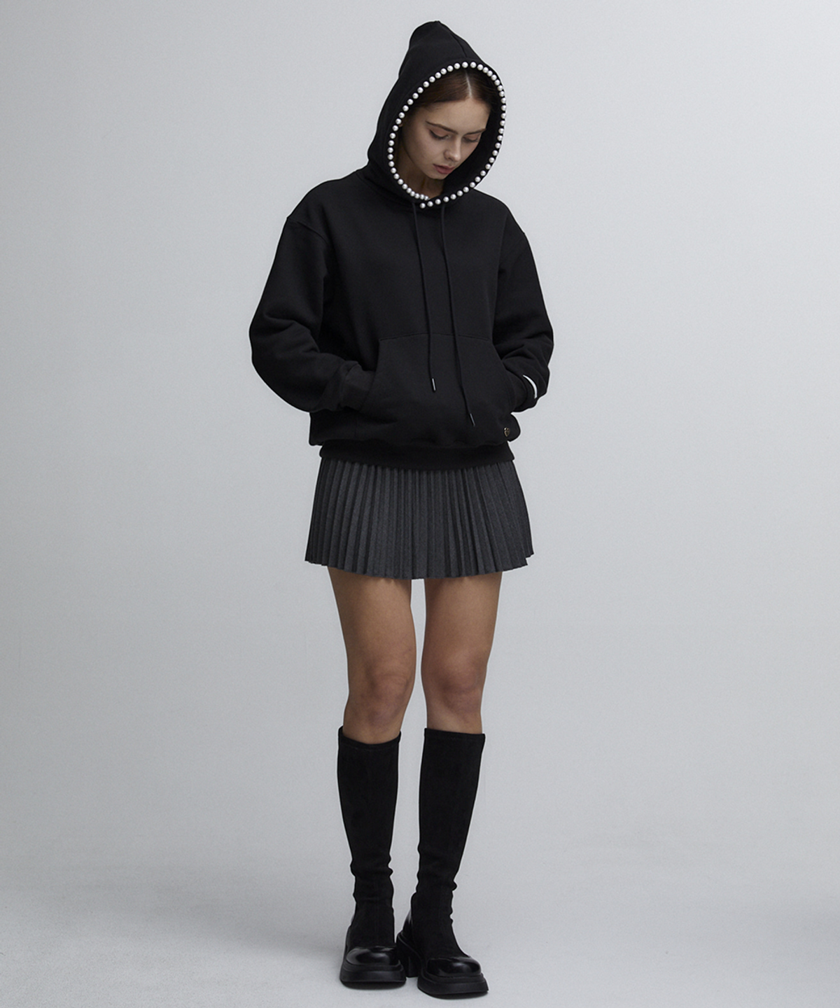 알리에나(ALIENAR) Pearl handcraft hood (BLACK)