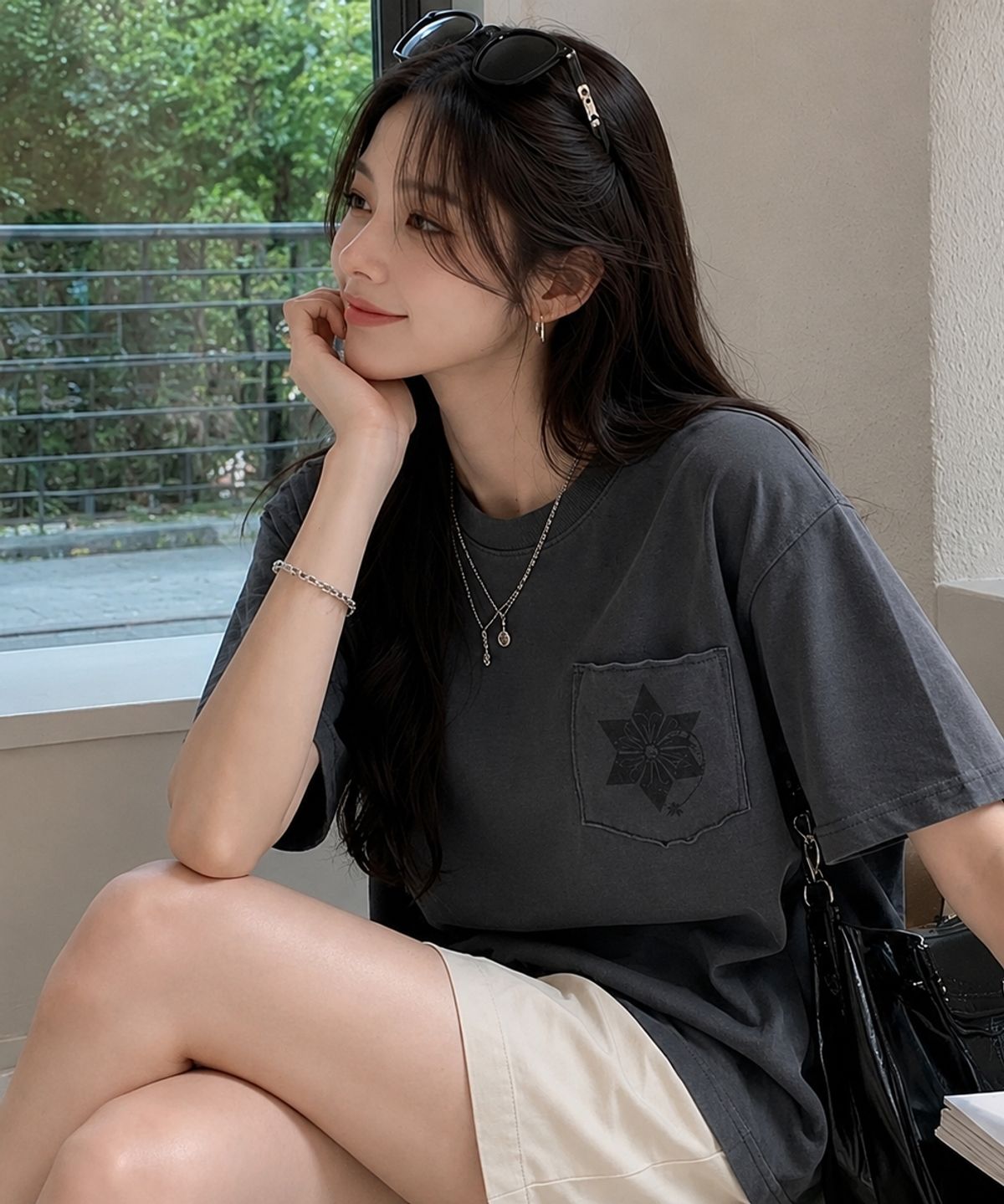 스테이지알(STAGE.R) 다이아리나 피그먼트 반팔 티셔츠 [챠콜]