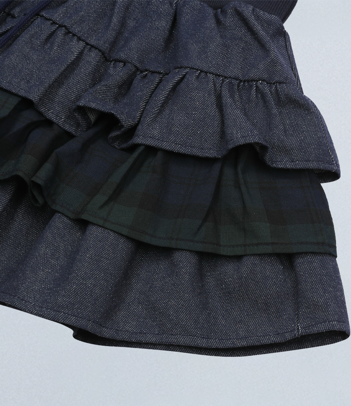 챈스챈스(CHANCECHANCE) LAYERED RUFFLE SKIRT(DENIM)
