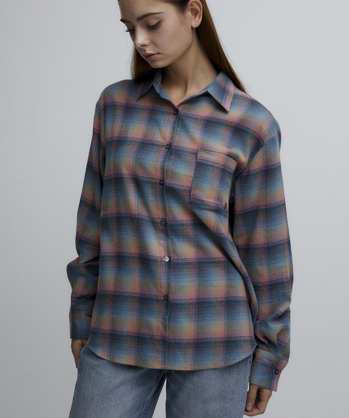 알리에나(ALIENAR) check pink shirts