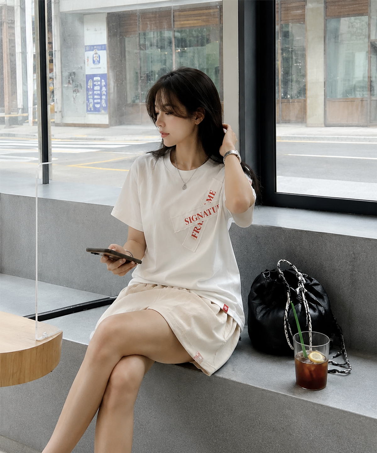 스테이지알(STAGE.R) 시그니처 프레임 피그먼트 반팔 티셔츠 [크림]