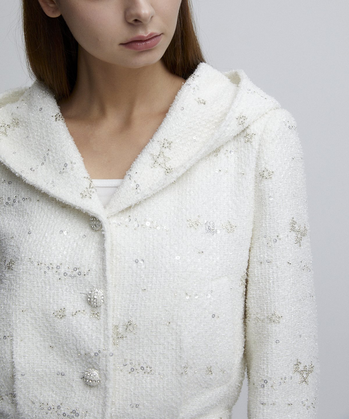알리에나(ALIENAR) beaded tweed hood jacket