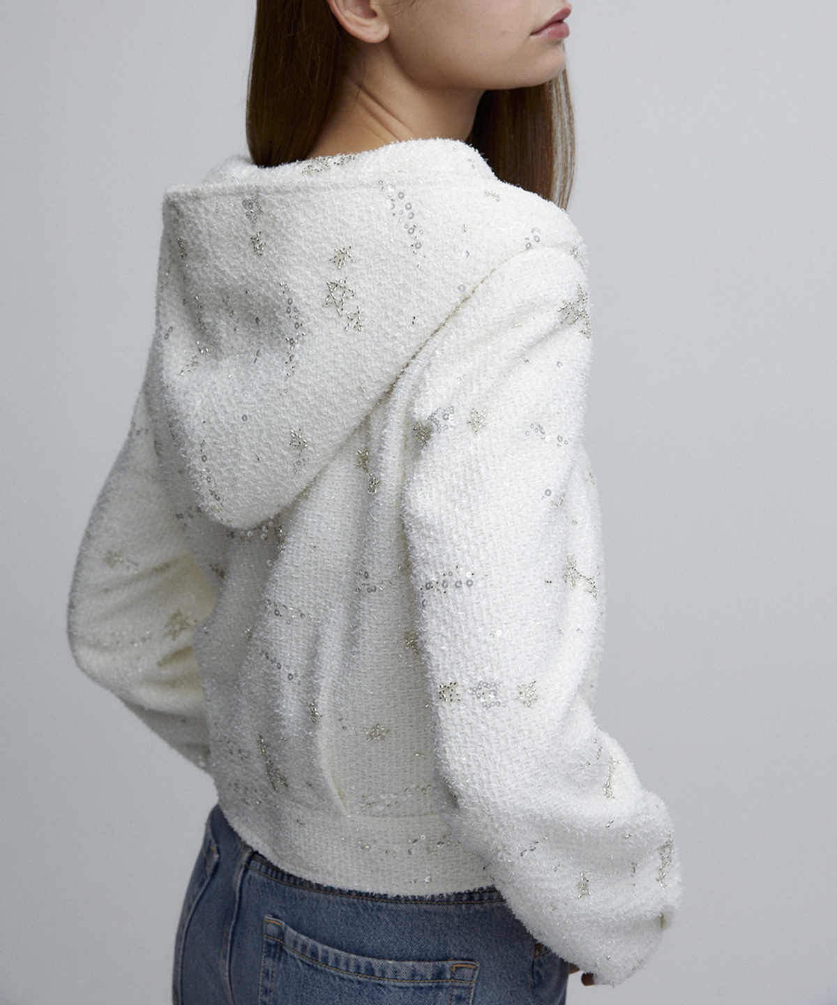 알리에나(ALIENAR) beaded tweed hood jacket
