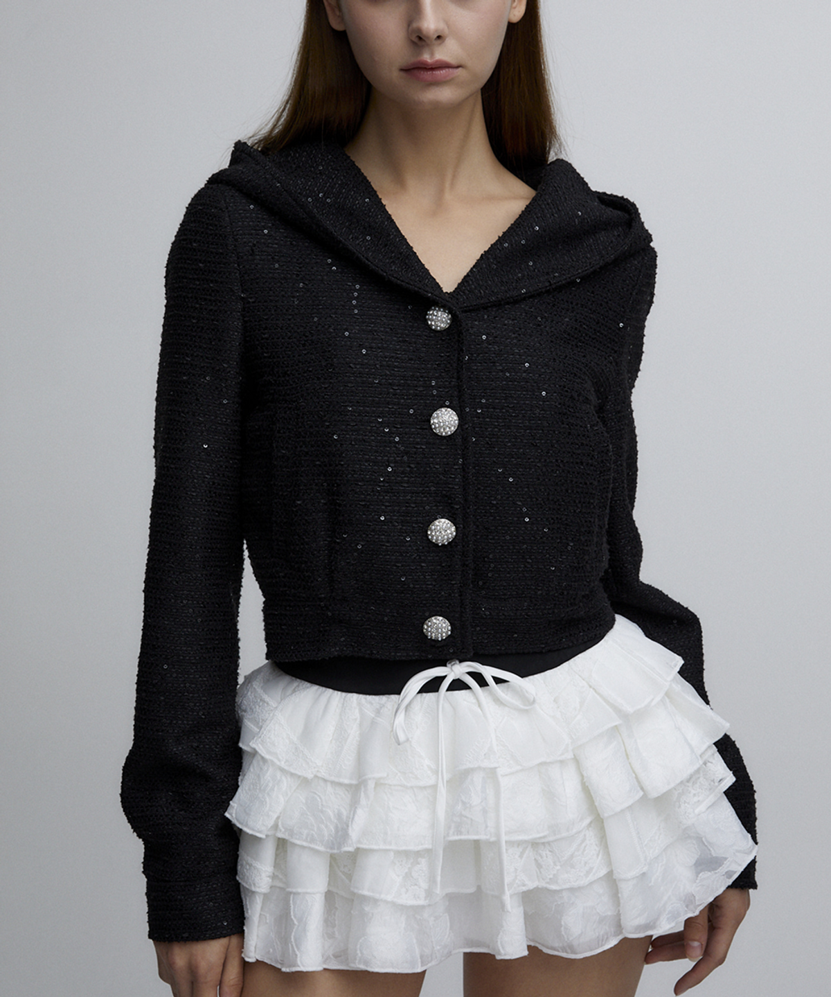 알리에나(ALIENAR) Milky Way tweed hood jacket