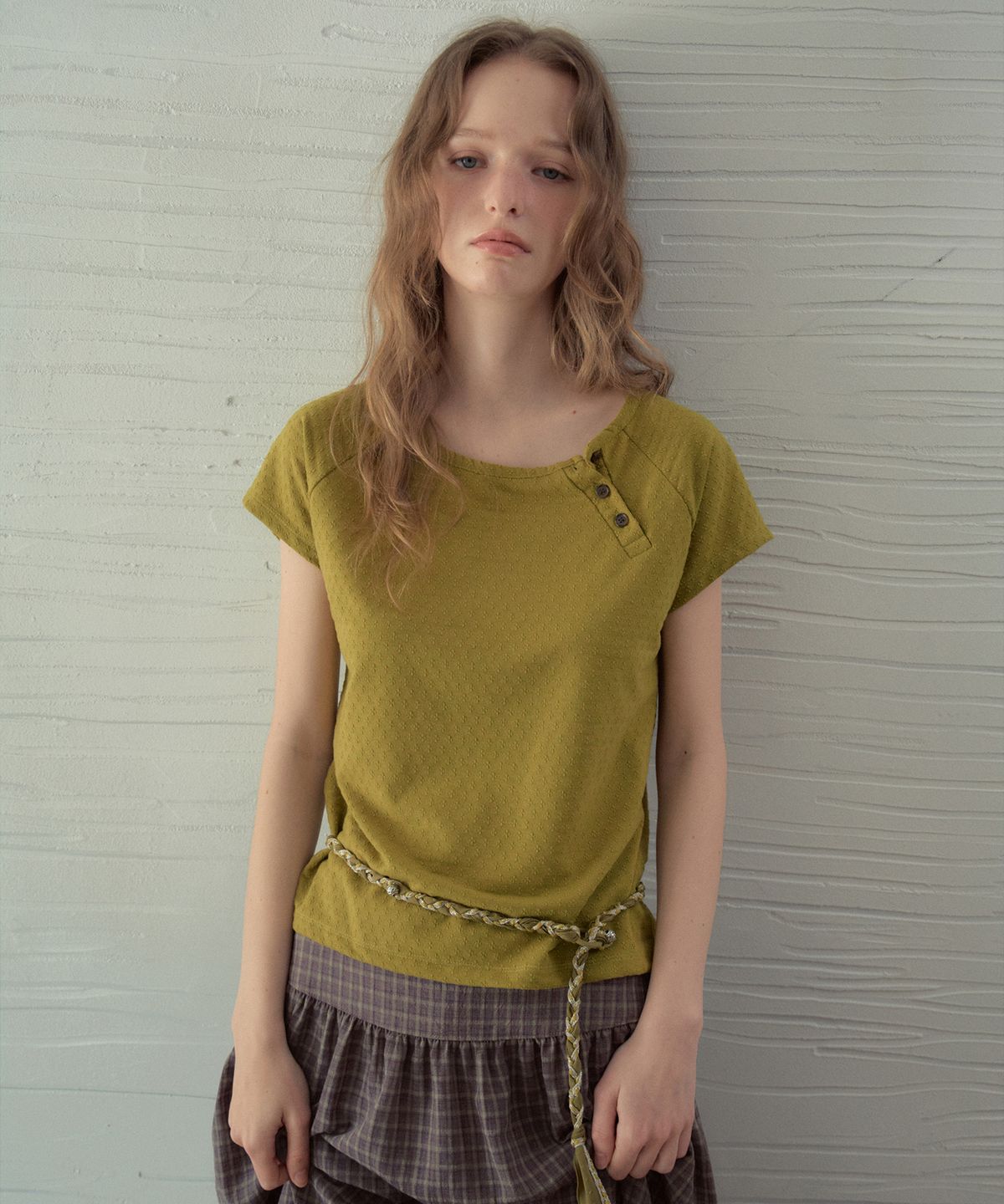 아우어노스텔지아(OURNOSTALGIA) Vintage Twist Beads Belt_Khaki(OB6AC09)