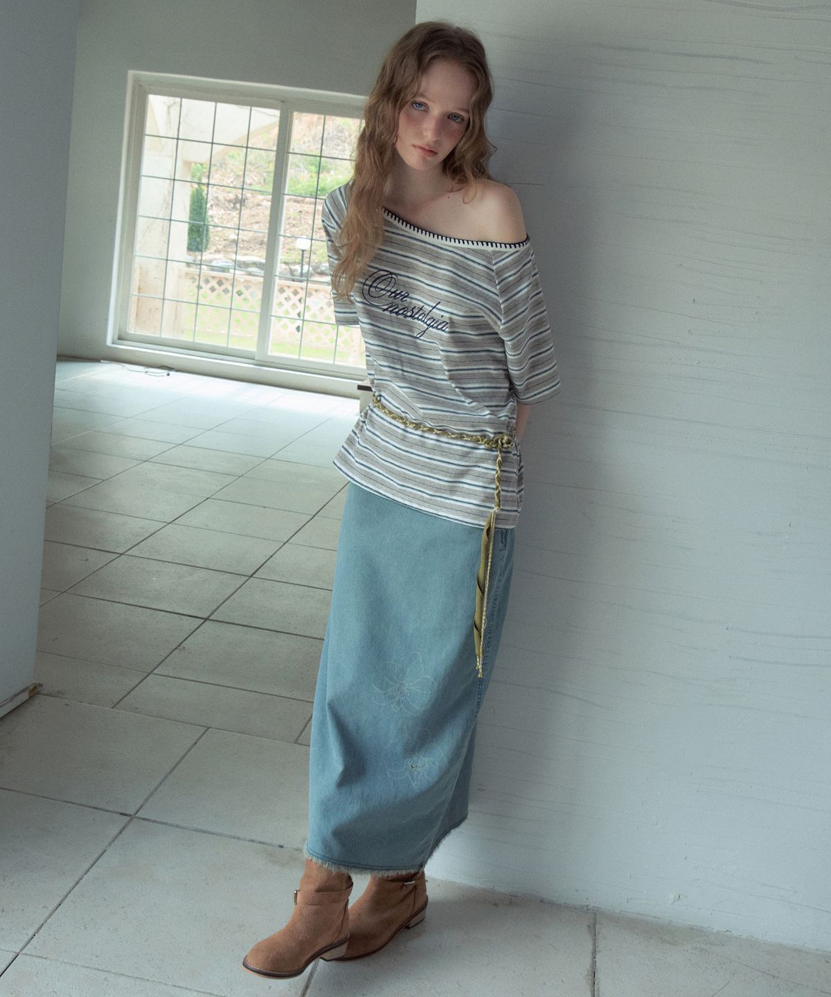 아우어노스텔지아(OURNOSTALGIA) Vintage Twist Beads Belt_Khaki(OB6AC09)