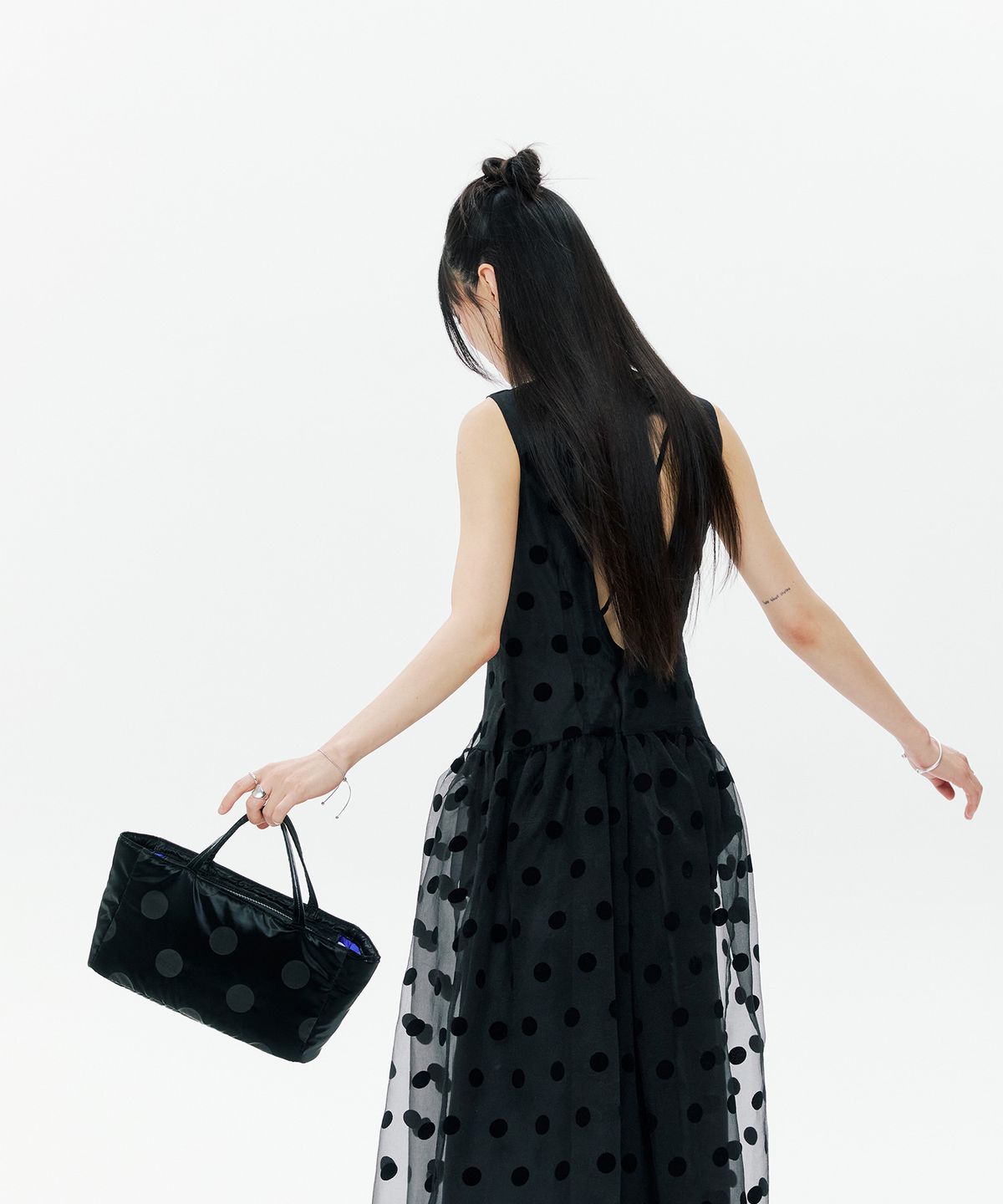 스위치(SWEETCH) BOAT TOTE BAG M Glossy Black Polka Dot