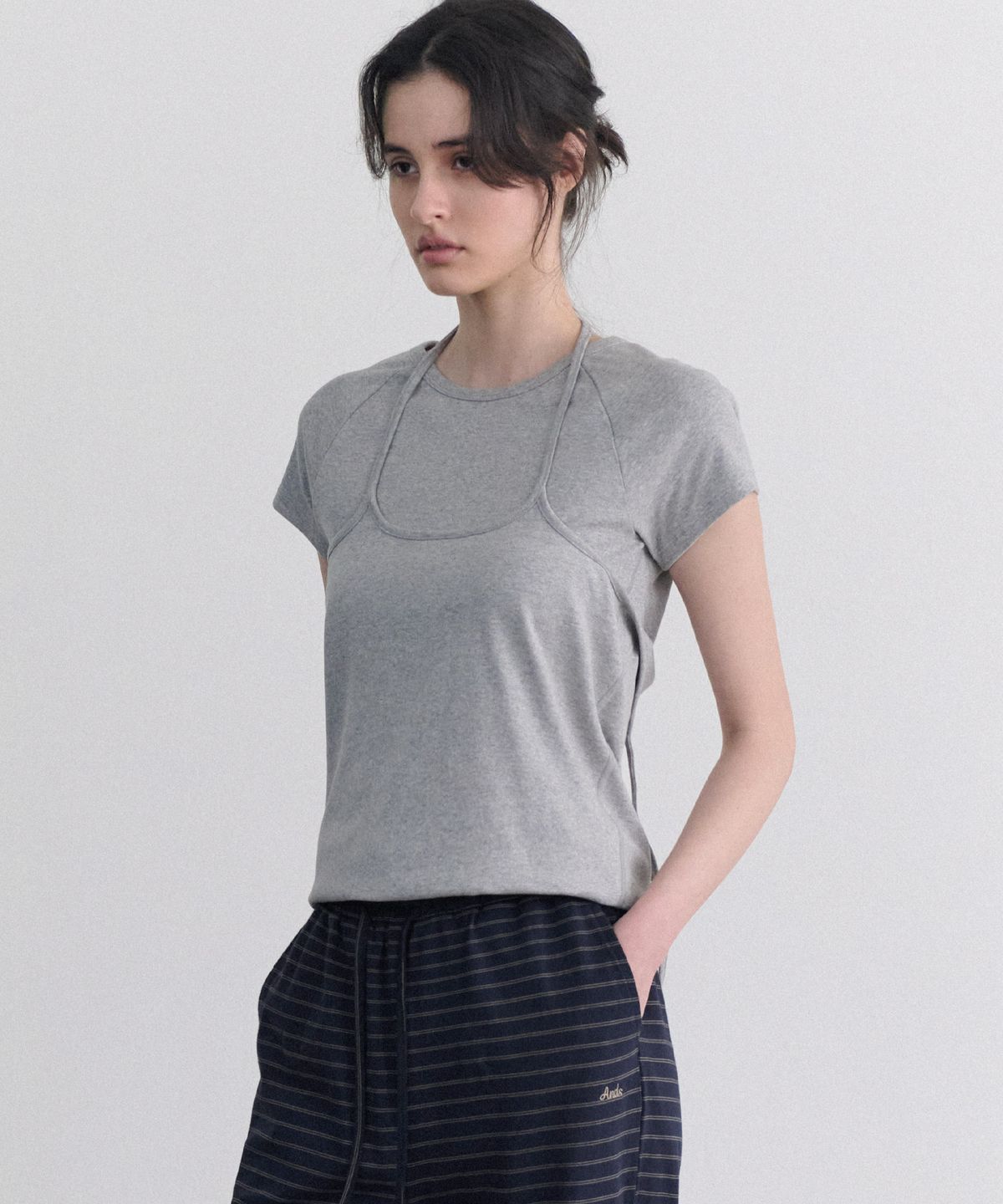 앤니즈(ANDNEEDS) Oster two way short sleeve (melange gray)