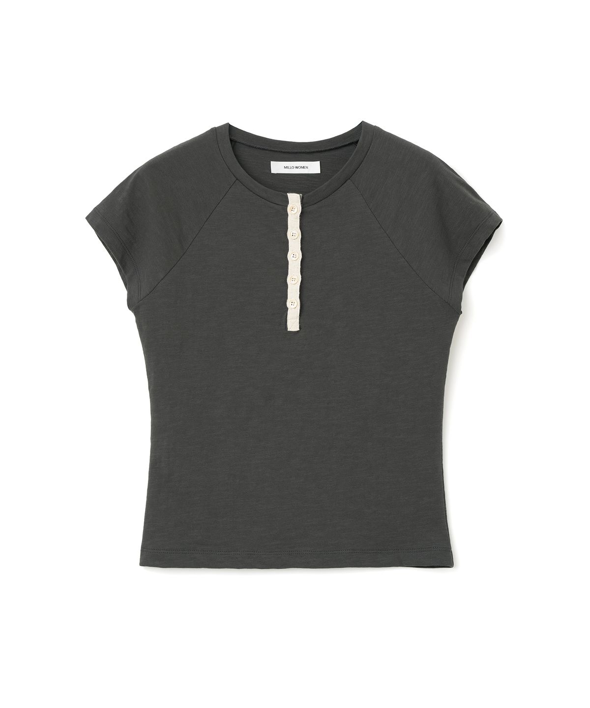 밀로 우먼(MILLO WOMEN) 헨리 내추럴 캡 슬리브 탑 [차콜]