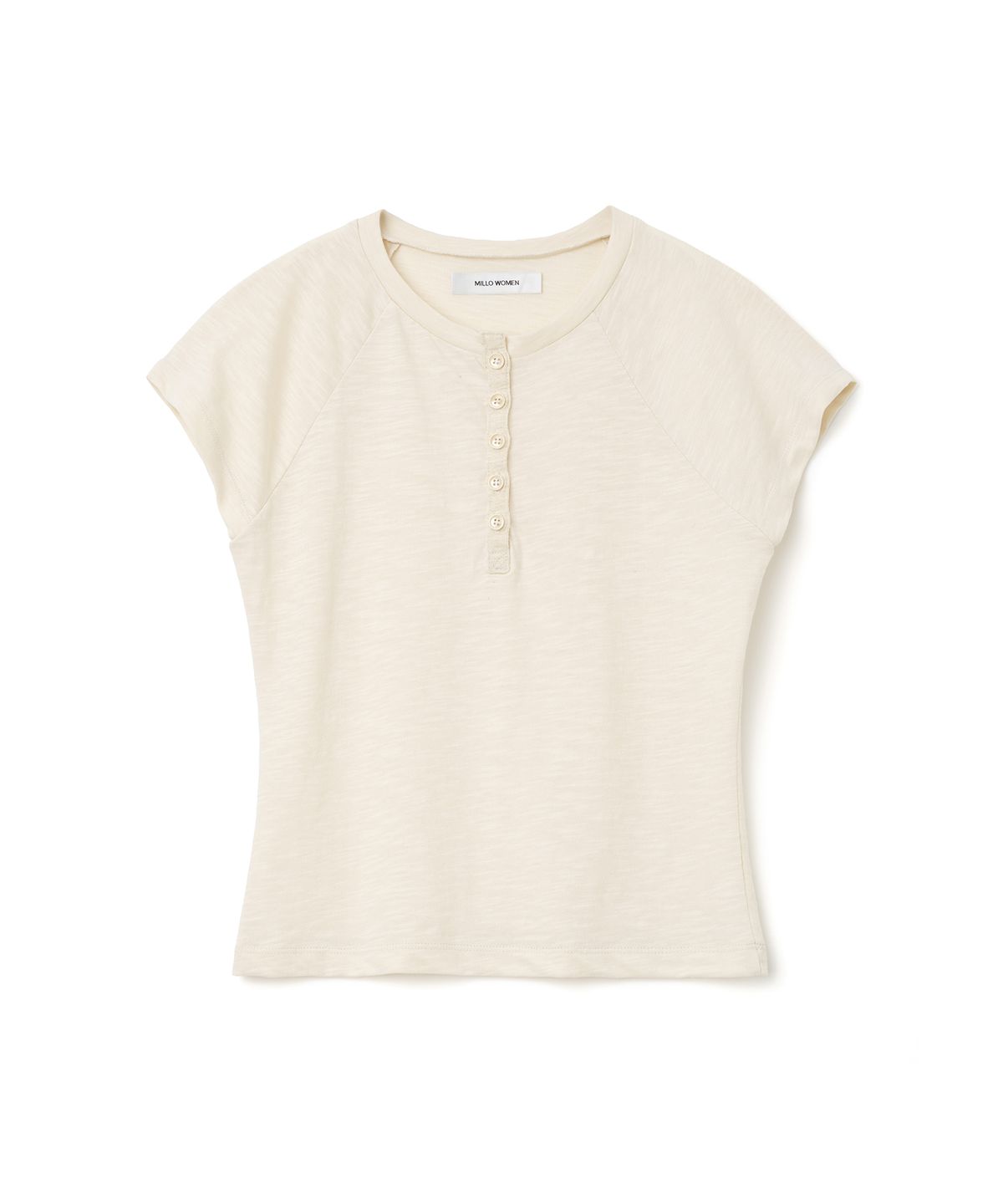 밀로 우먼(MILLO WOMEN) 헨리 내추럴 캡 슬리브 탑 [에크루]