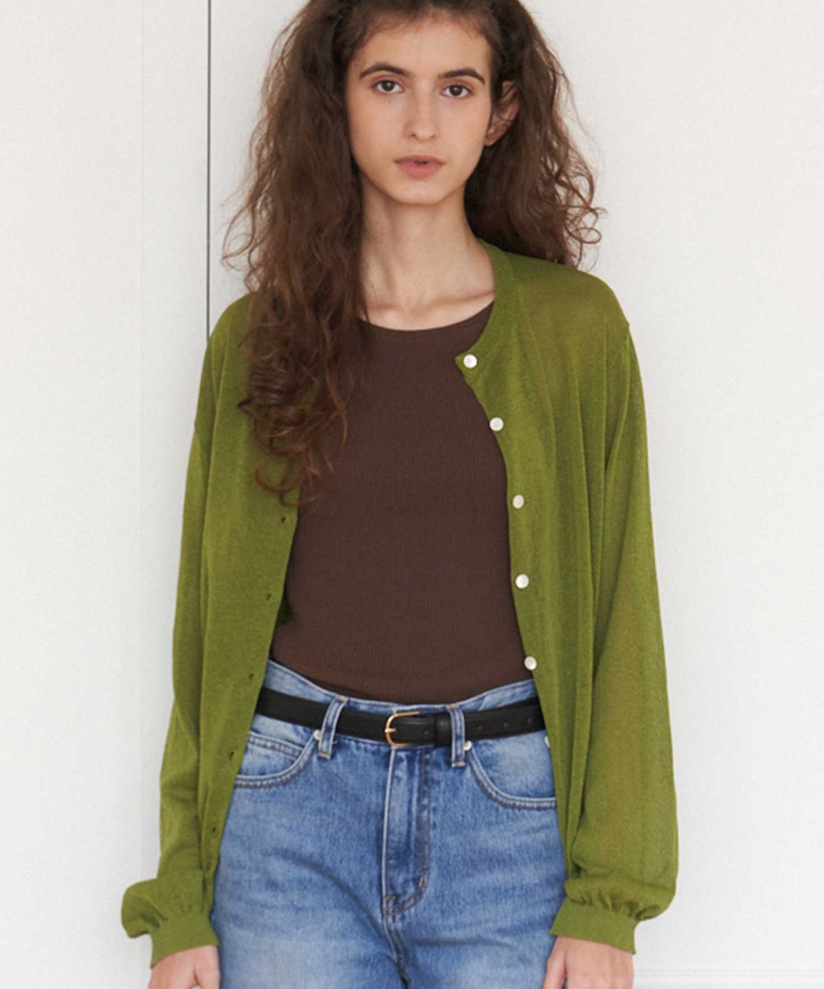 더라이(THERYE) Oversized Sheer Cardigan(Olive)