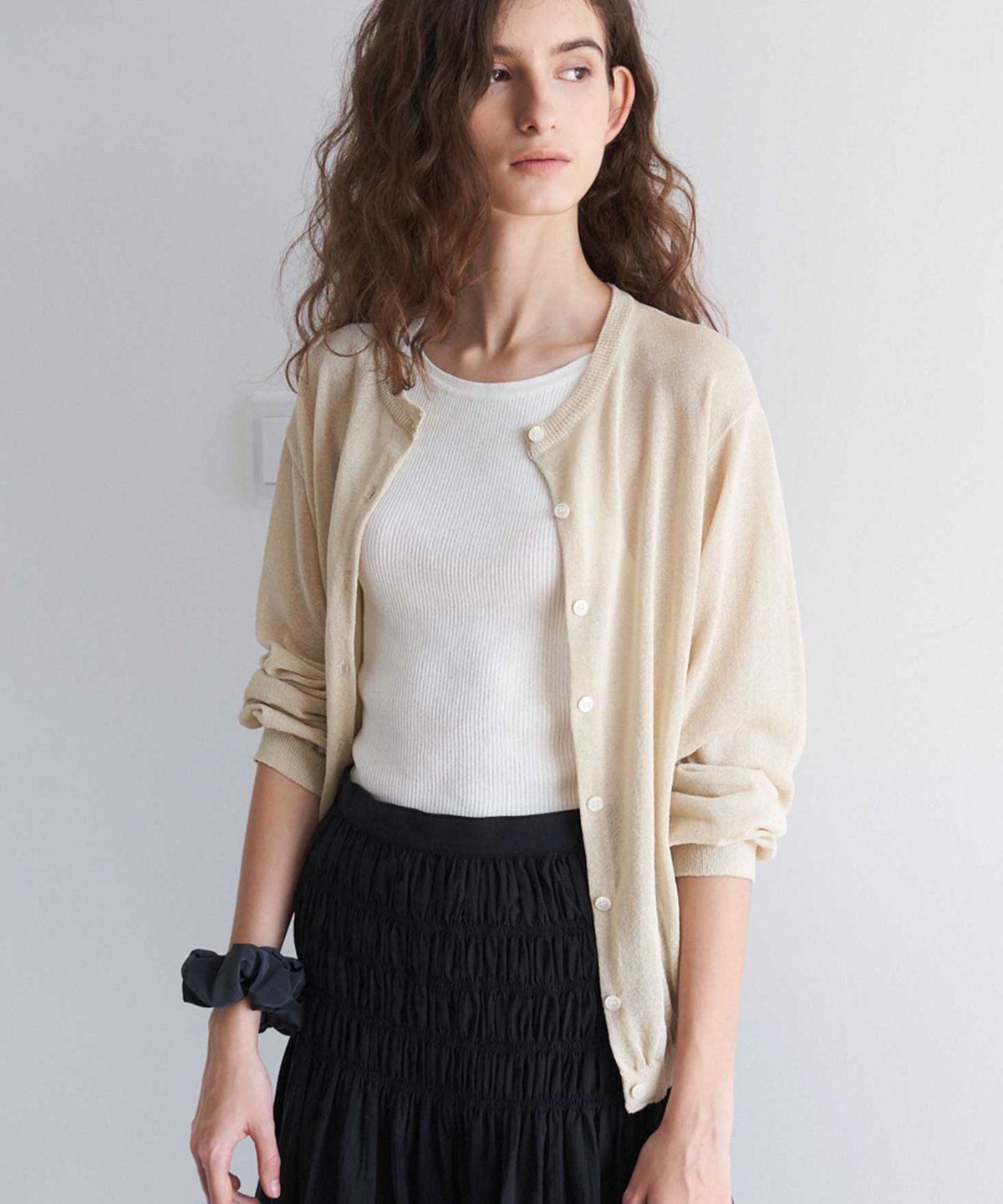 더라이(THERYE) Oversized Sheer Cardigan(Beige)