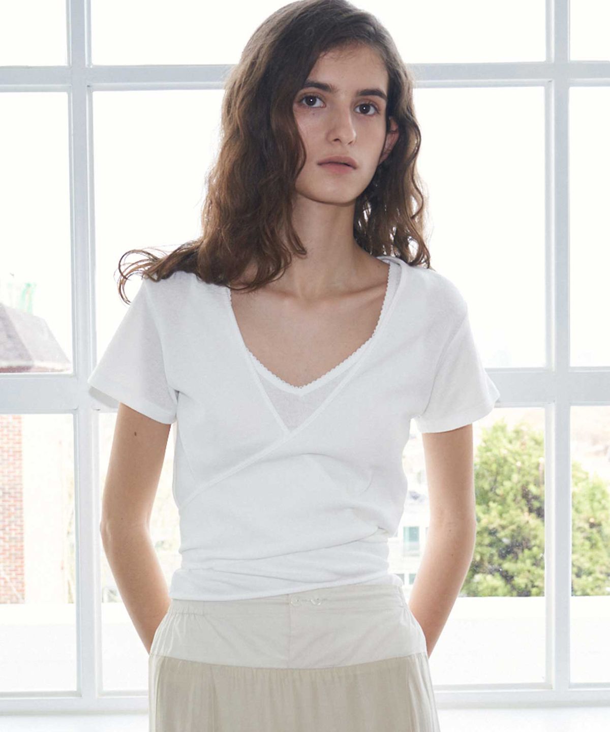 더라이(THERYE) Wrap Detail T-Shirt(White)