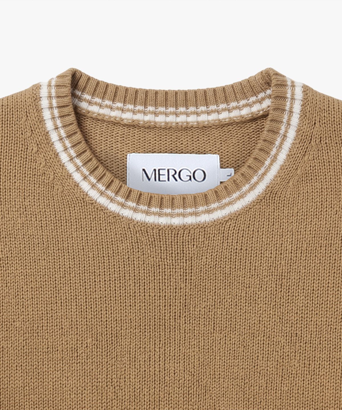 메르고(MERGO) 티핑 라운드넥 크롭 반팔 니트 [베이지]