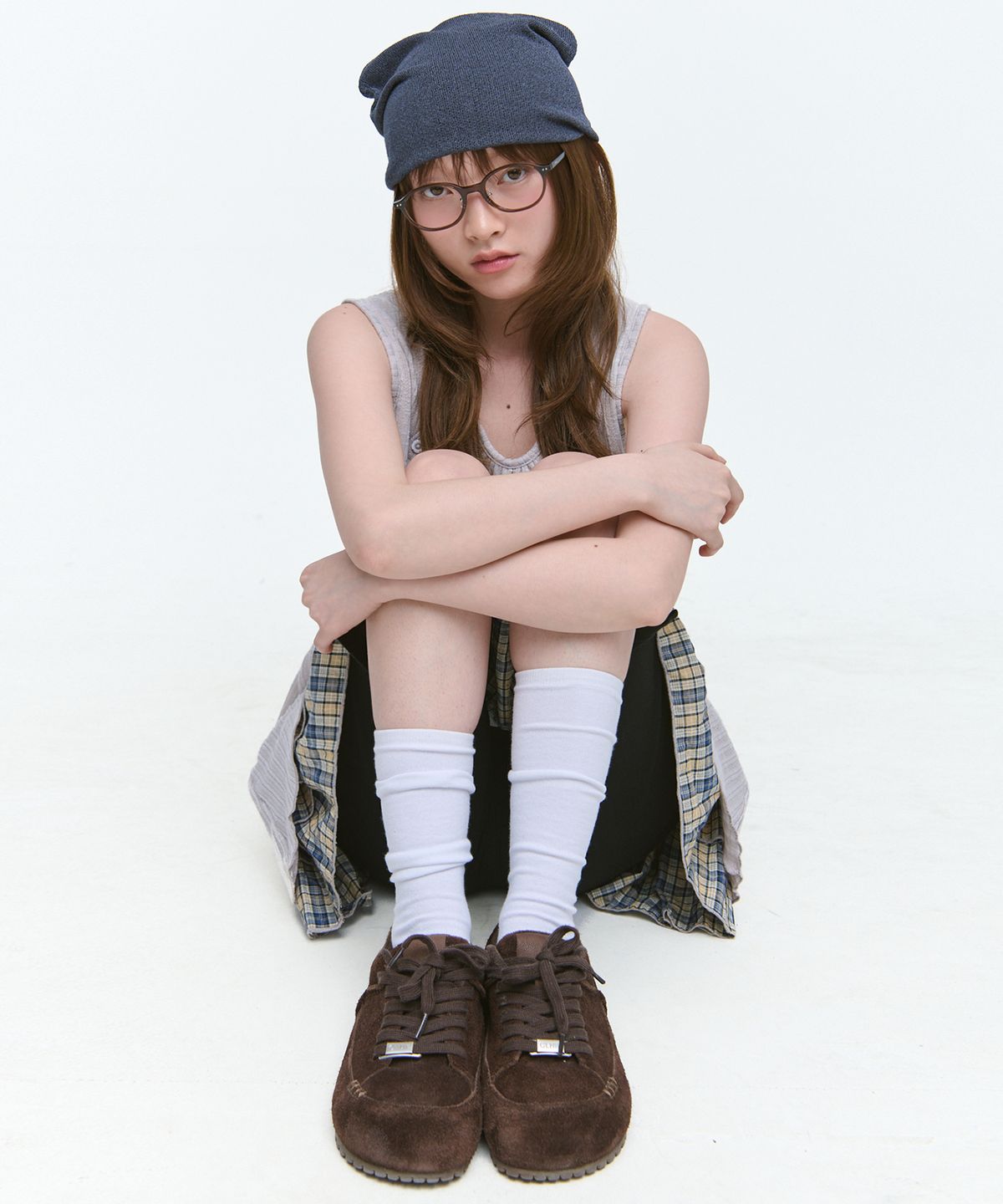 썸플레이스(SOME PLACE) 체크 레이어드 플라워 스냅 포인트 셔링 나시 미니 플레어 원피스 [핑크]