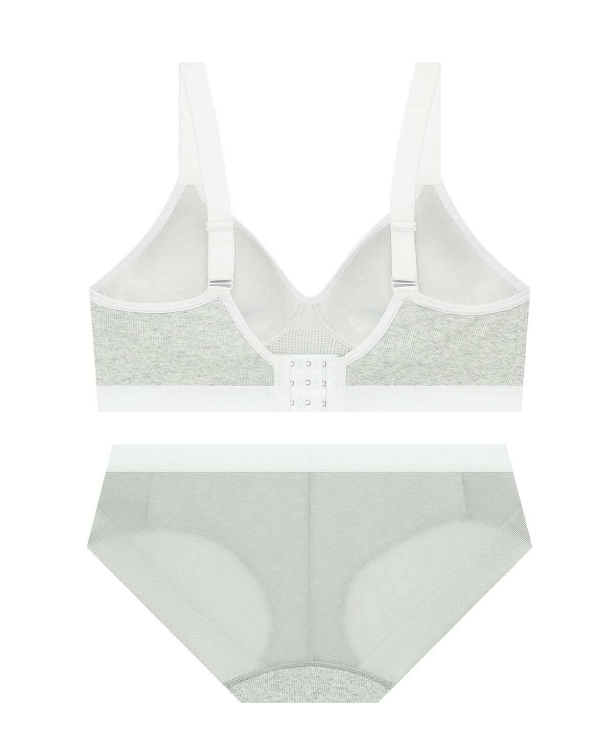 게스언더웨어(GUESS UNDERWEAR) 헤더 골지 스포츠 브라 팬티 세트 - 멜란지그레이