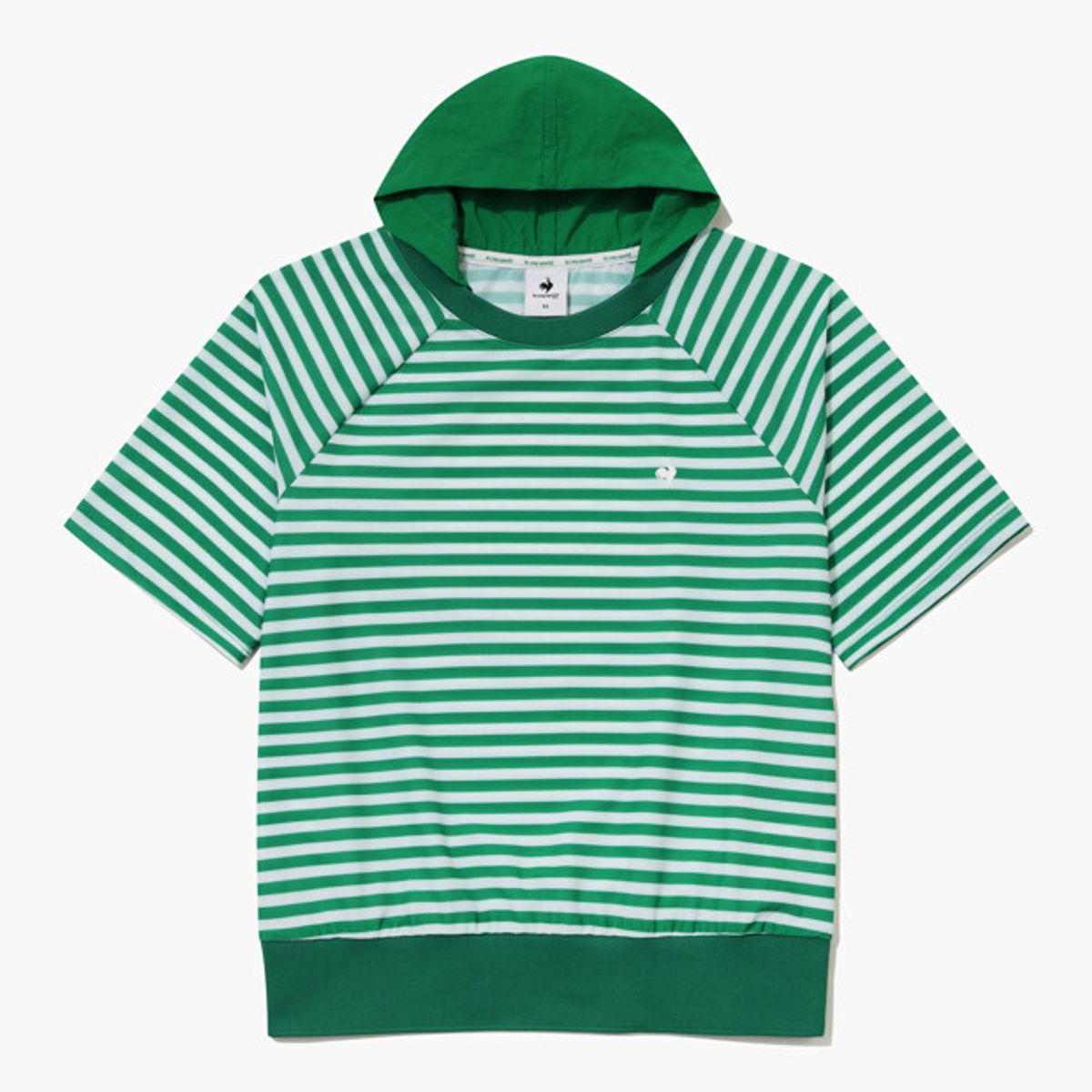 르꼬끄 골프(LECOQ GOLF) 여성 메쉬 스트라이프 후드 반팔 티셔츠 _GREN GR222LRS41