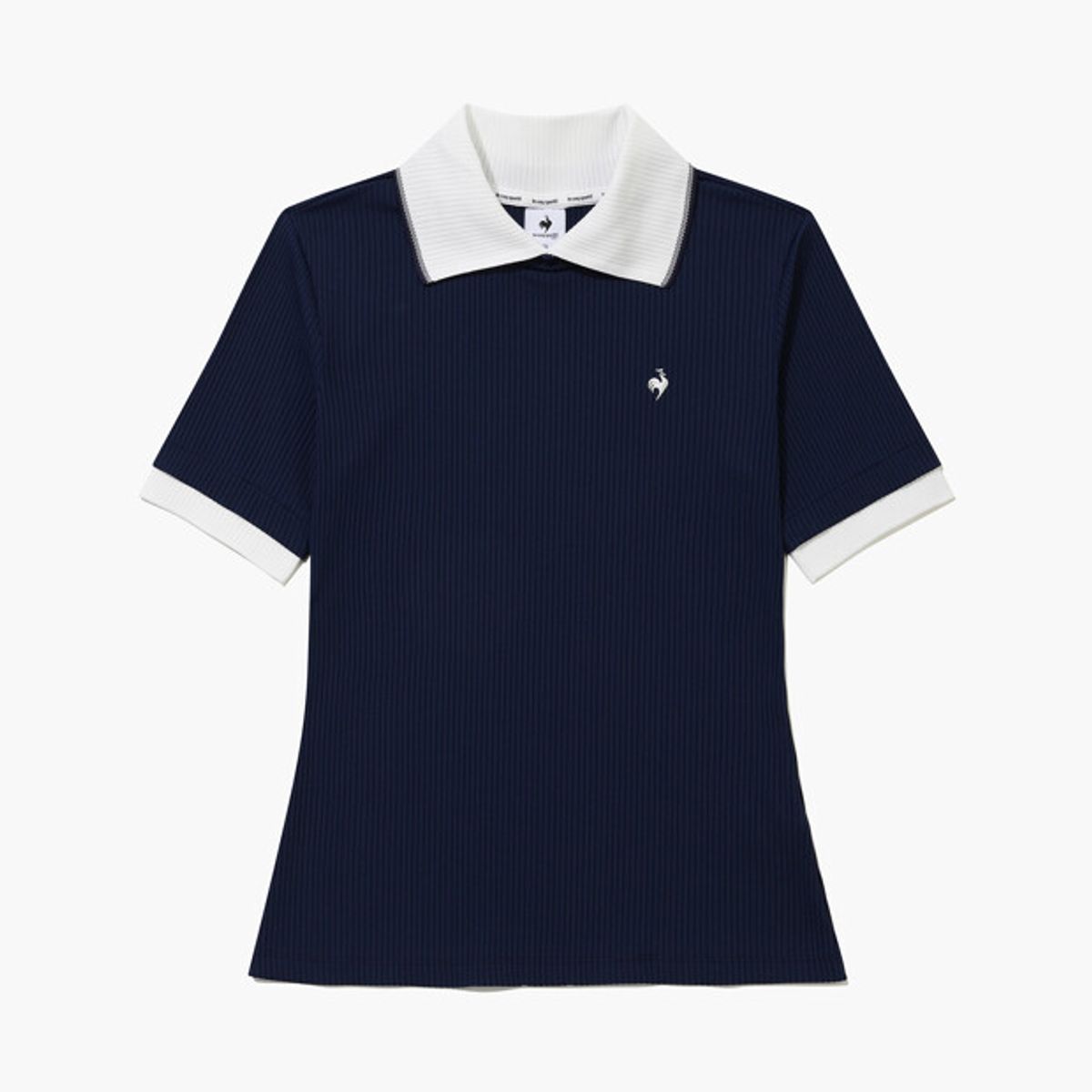 르꼬끄 골프(LECOQ GOLF) 여성 스트레치 골지 배색 카라 반팔 티셔츠 _NAVY GR222LTS51