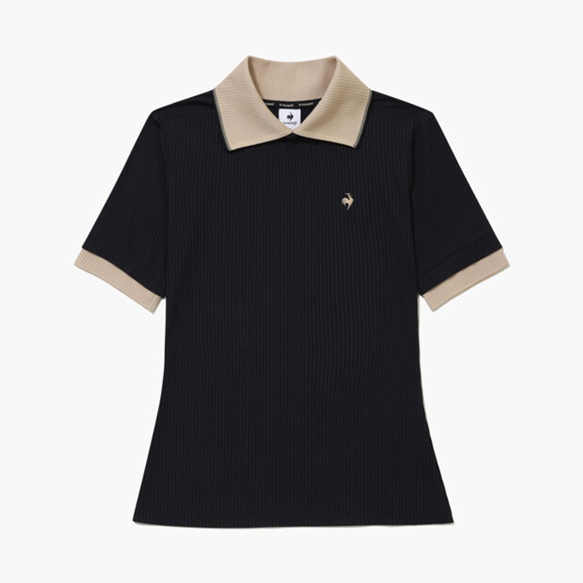 르꼬끄 골프(LECOQ GOLF) 여성 스트레치 골지 배색 카라 반팔 티셔츠 _BLCK GR222LTS51