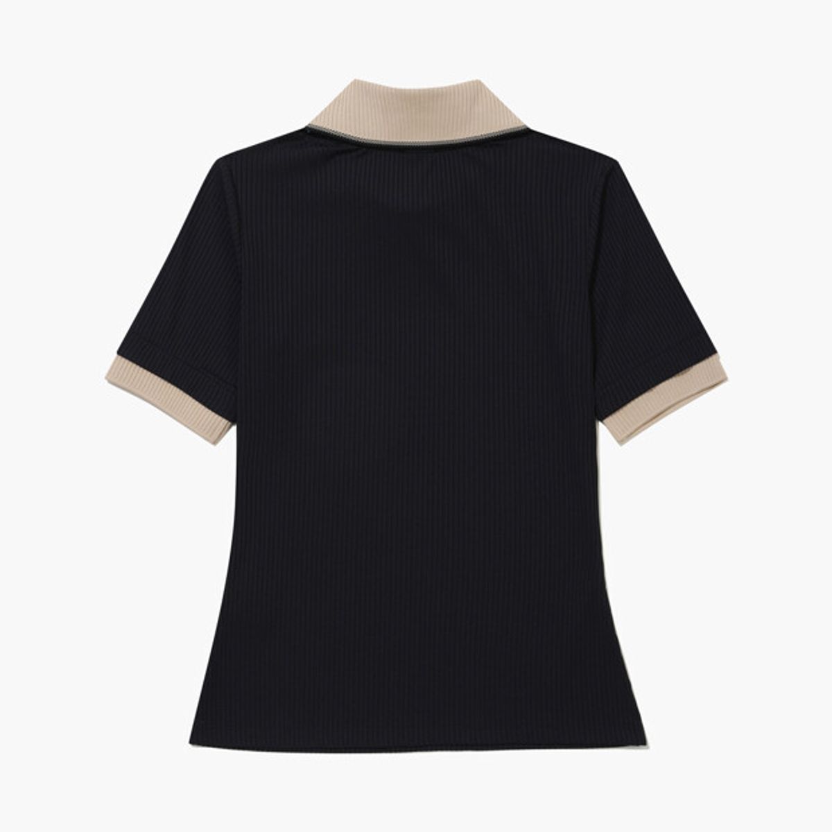 르꼬끄 골프(LECOQ GOLF) 여성 스트레치 골지 배색 카라 반팔 티셔츠 _BLCK GR222LTS51