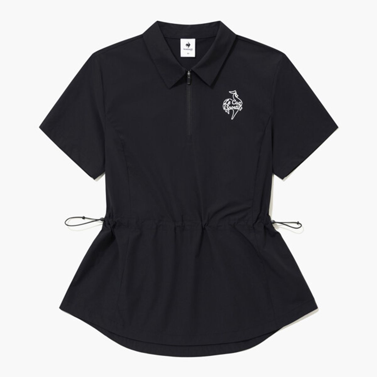 르꼬끄 골프(LECOQ GOLF) 여성 우븐 반집업 카라 반팔 티셔츠 _BLCK GR222LTS45