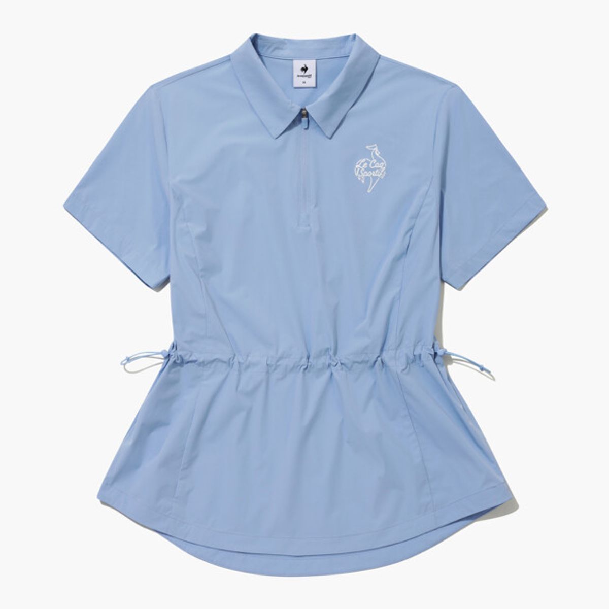 르꼬끄 골프(LECOQ GOLF) 여성 우븐 반집업 카라 반팔 티셔츠 _MBLU GR222LTS45
