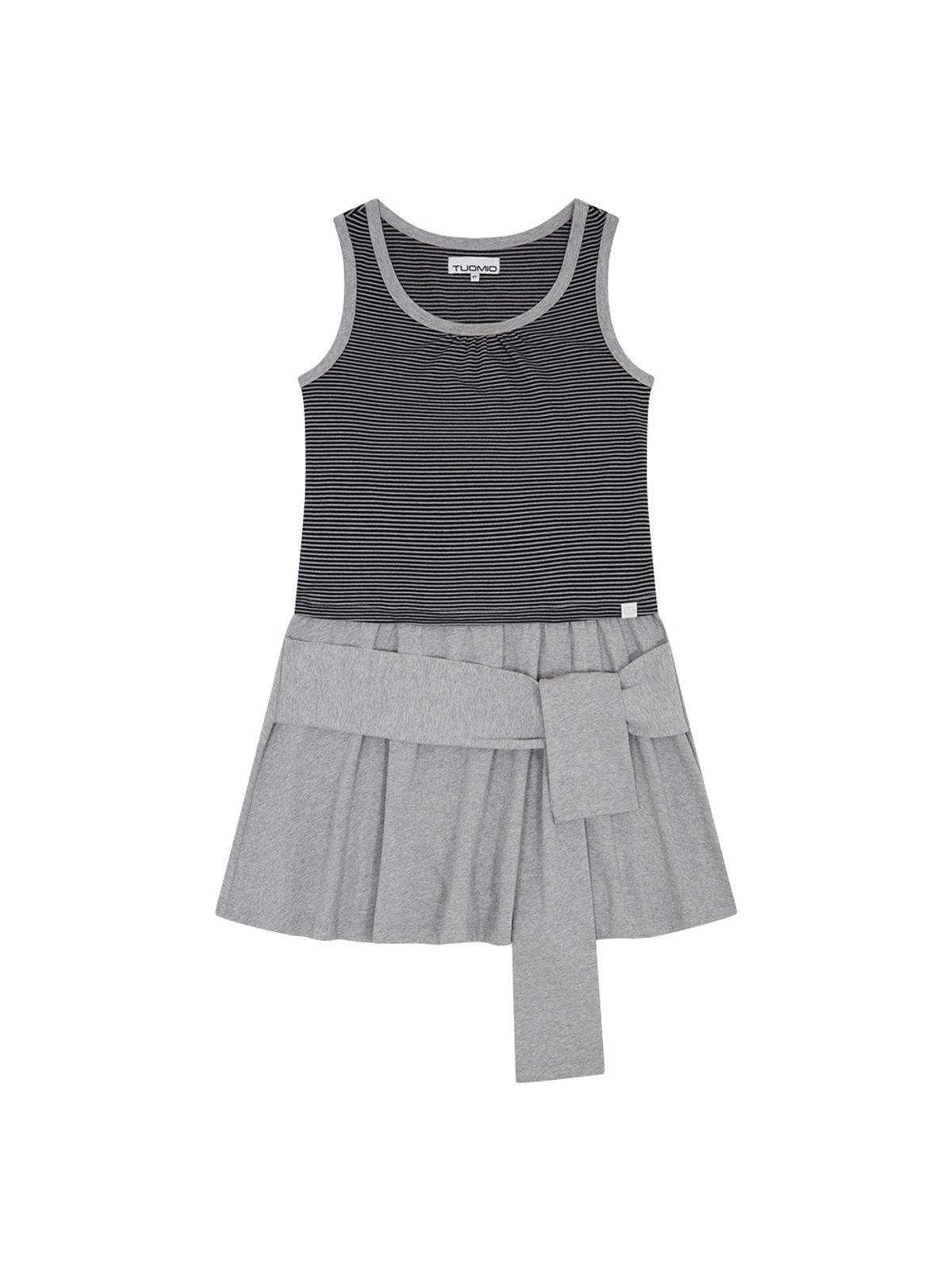 뚜오미오(TUOMIO) STRIPE TIE DRESS [HEATHER GREY]