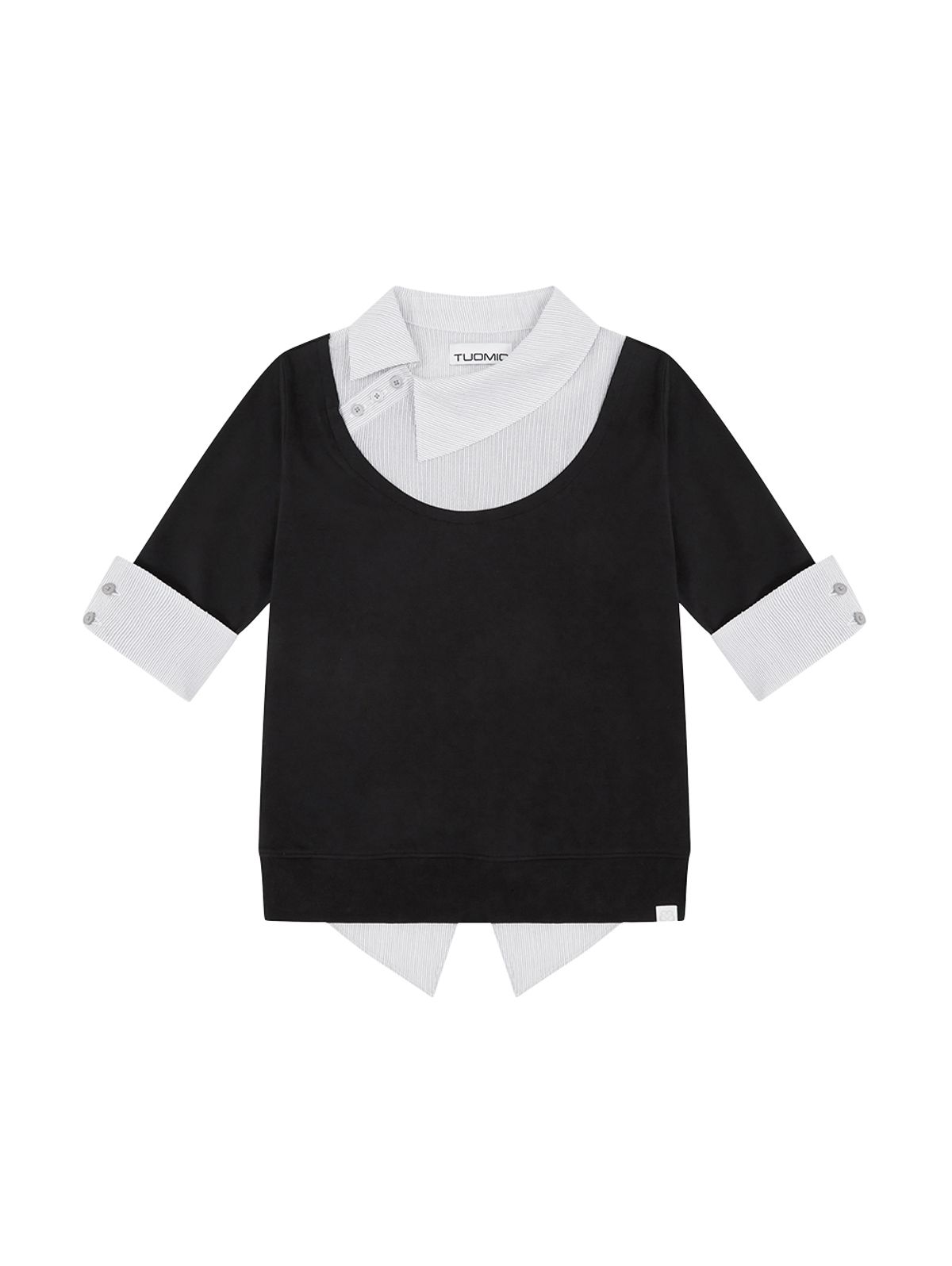 뚜오미오(TUOMIO) ASYMMETRIC COLLAR TOP [BLACK]
