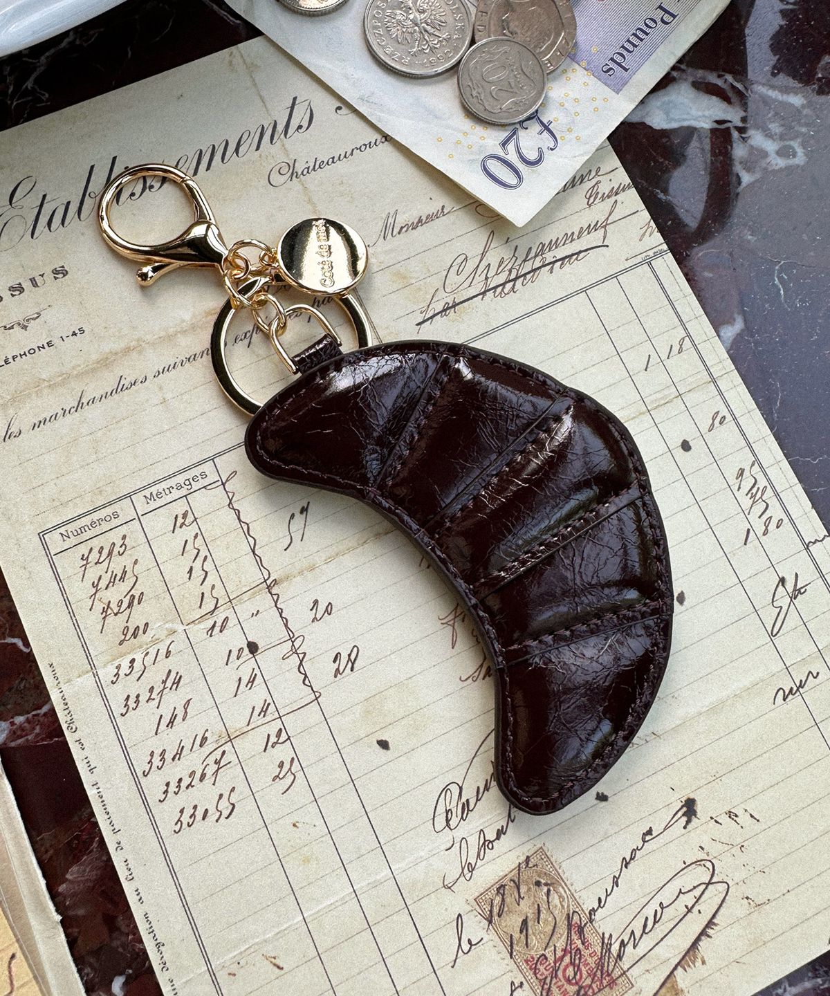 꼬떼드무아(COTEDEMOI) Petit Croissant Keyring - Chocolate brown