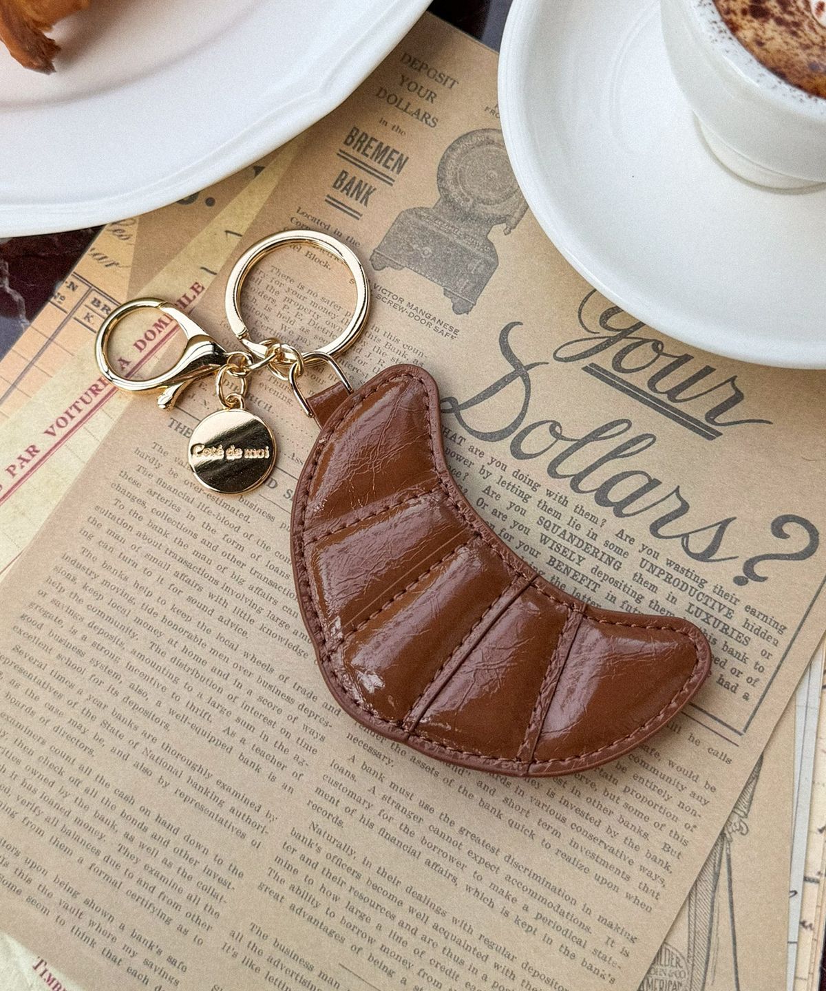 꼬떼드무아(COTEDEMOI) Petit Croissant Keyring - Caramel