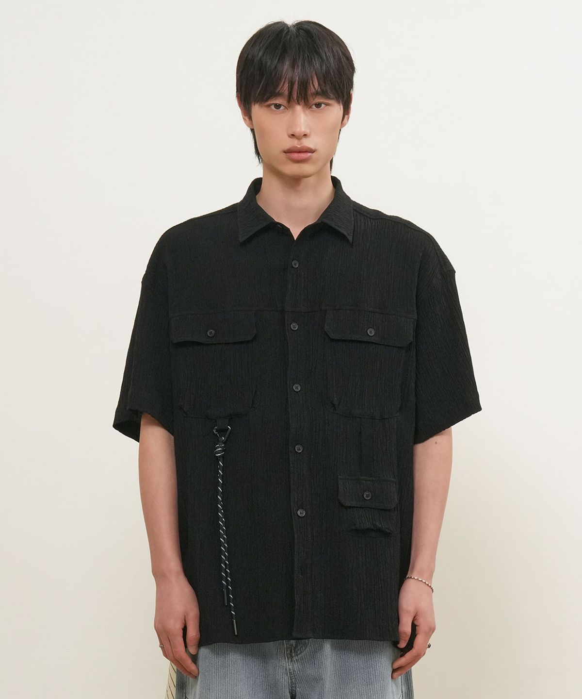 제너럴아이디어(GENERALIDEA) MAN 포켓 링클 하프 셔츠 [BLACK] / GF1MSH006