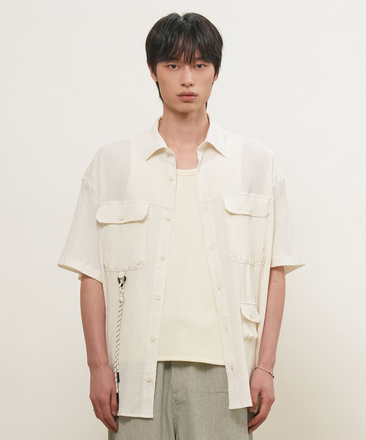 제너럴아이디어(GENERALIDEA) MAN 포켓 링클 하프 셔츠 [IVORY] / GF1MSH006